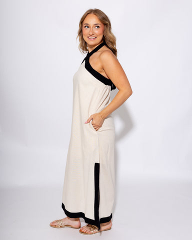 Contrast Cross Halter Midi Dress Summer - Entro - Gaudie & Co. Southeast Texas Boutique