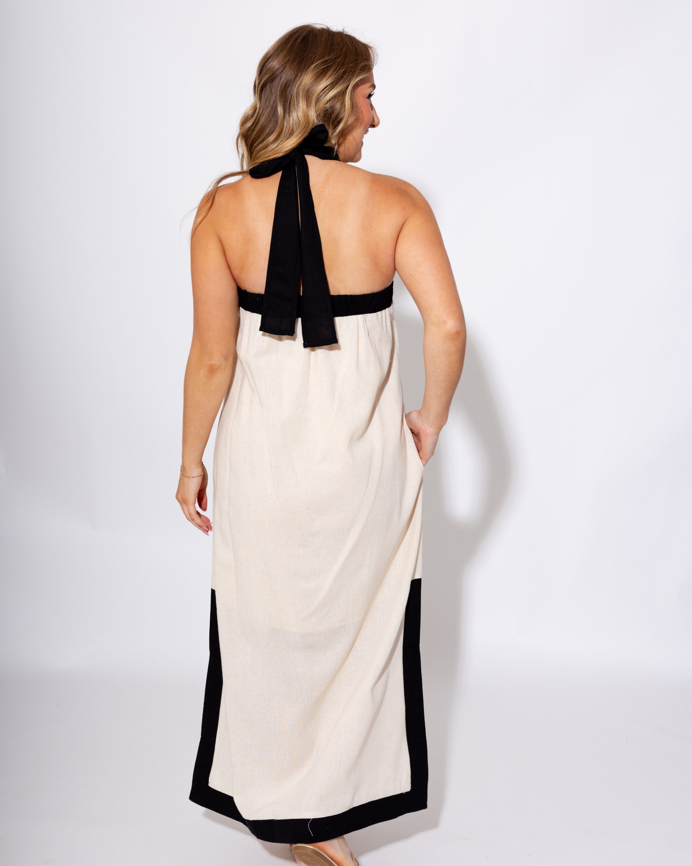 Contrast Cross Halter Midi Dress Summer - Entro - Gaudie & Co. Southeast Texas Boutique