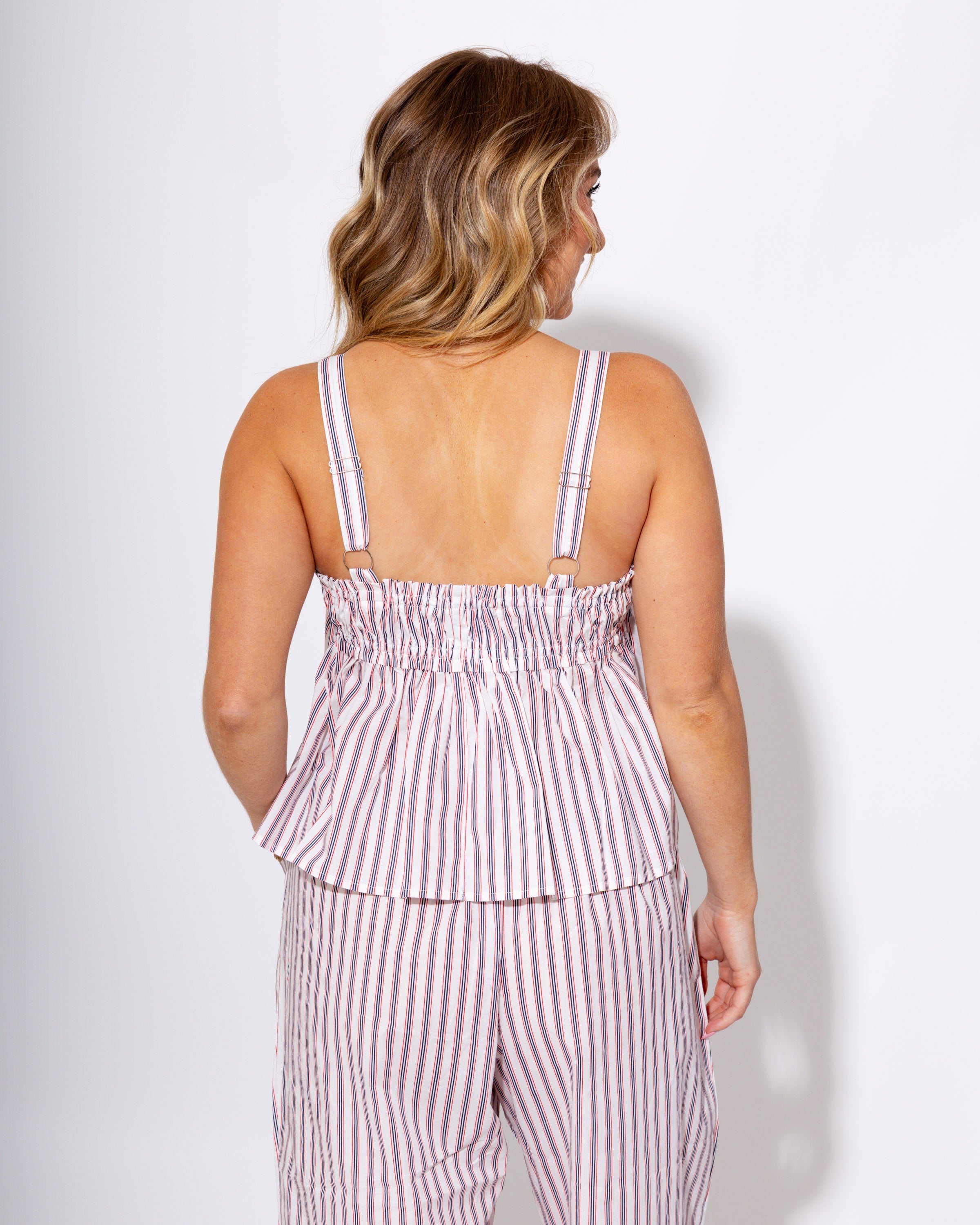 Navy White Stripe Tie Front Tank Pant Set - Bucketlist - Gaudie & Co. Texas Boutique