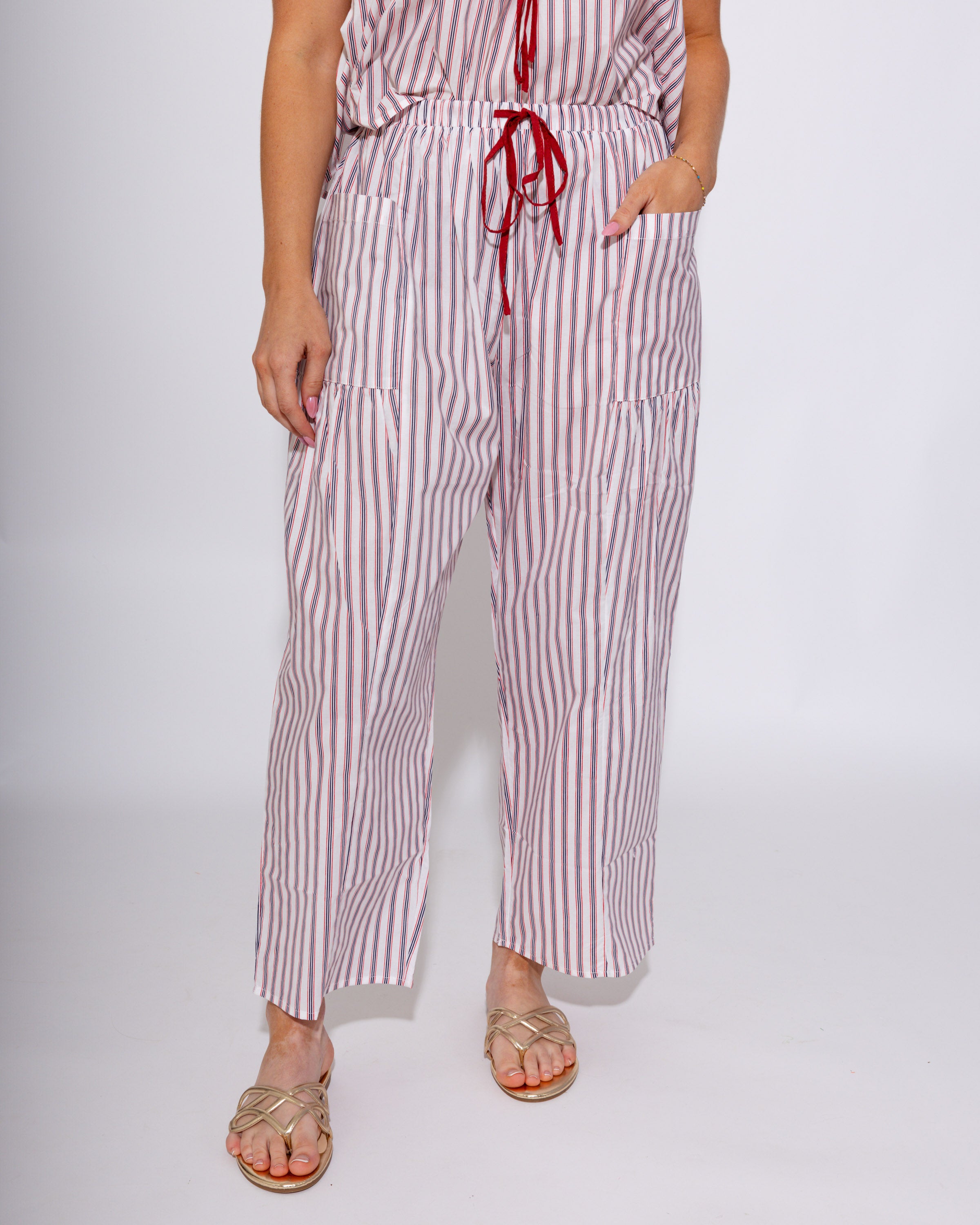 Navy White Stripe Tie Front Tank Pant Set - Bucketlist - Gaudie & Co. Texas Boutique