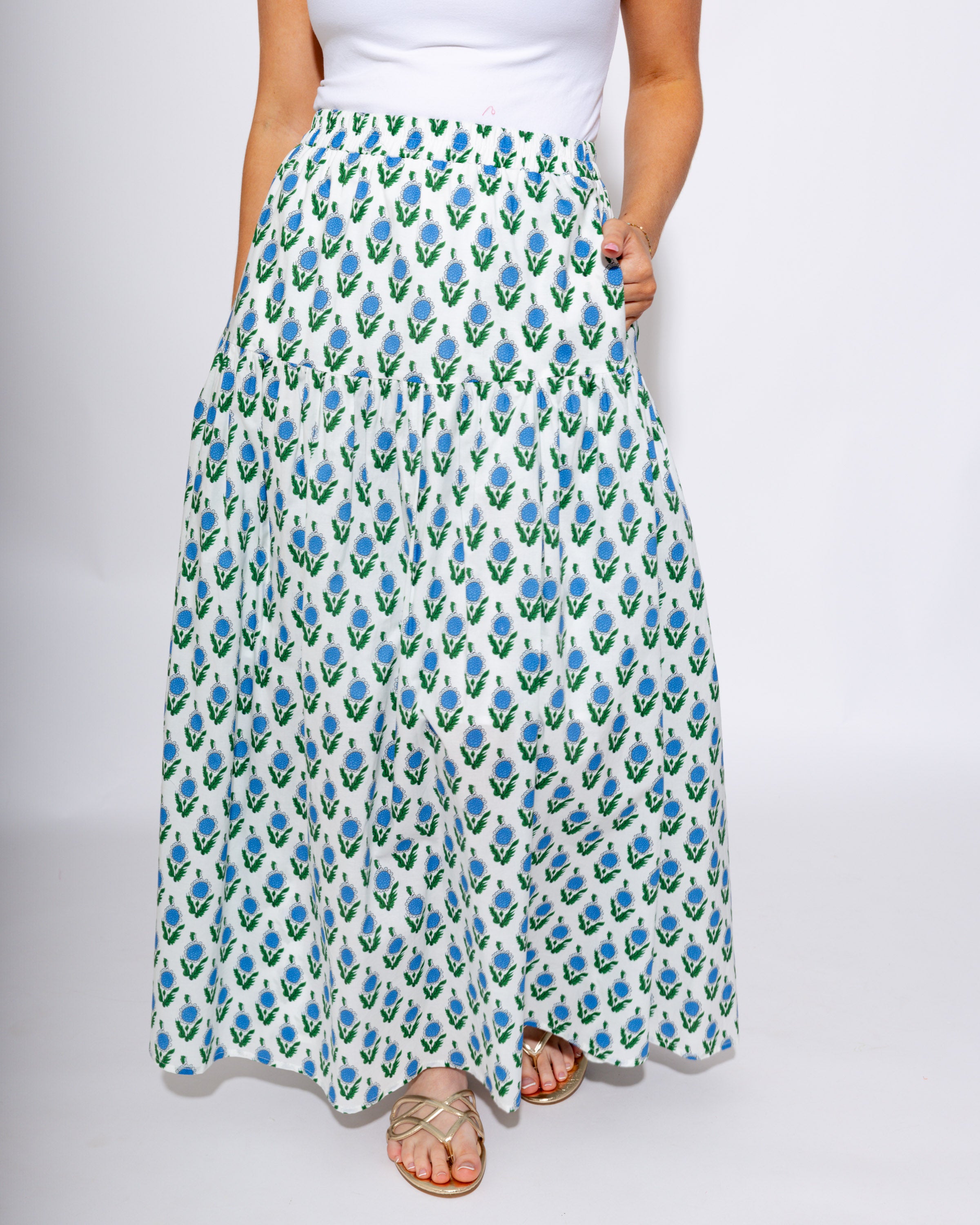 Blue Floral Peplum Top Maxi Skirt Set - JODIFL - Gaudie & Co. Southeast Texas Boutique