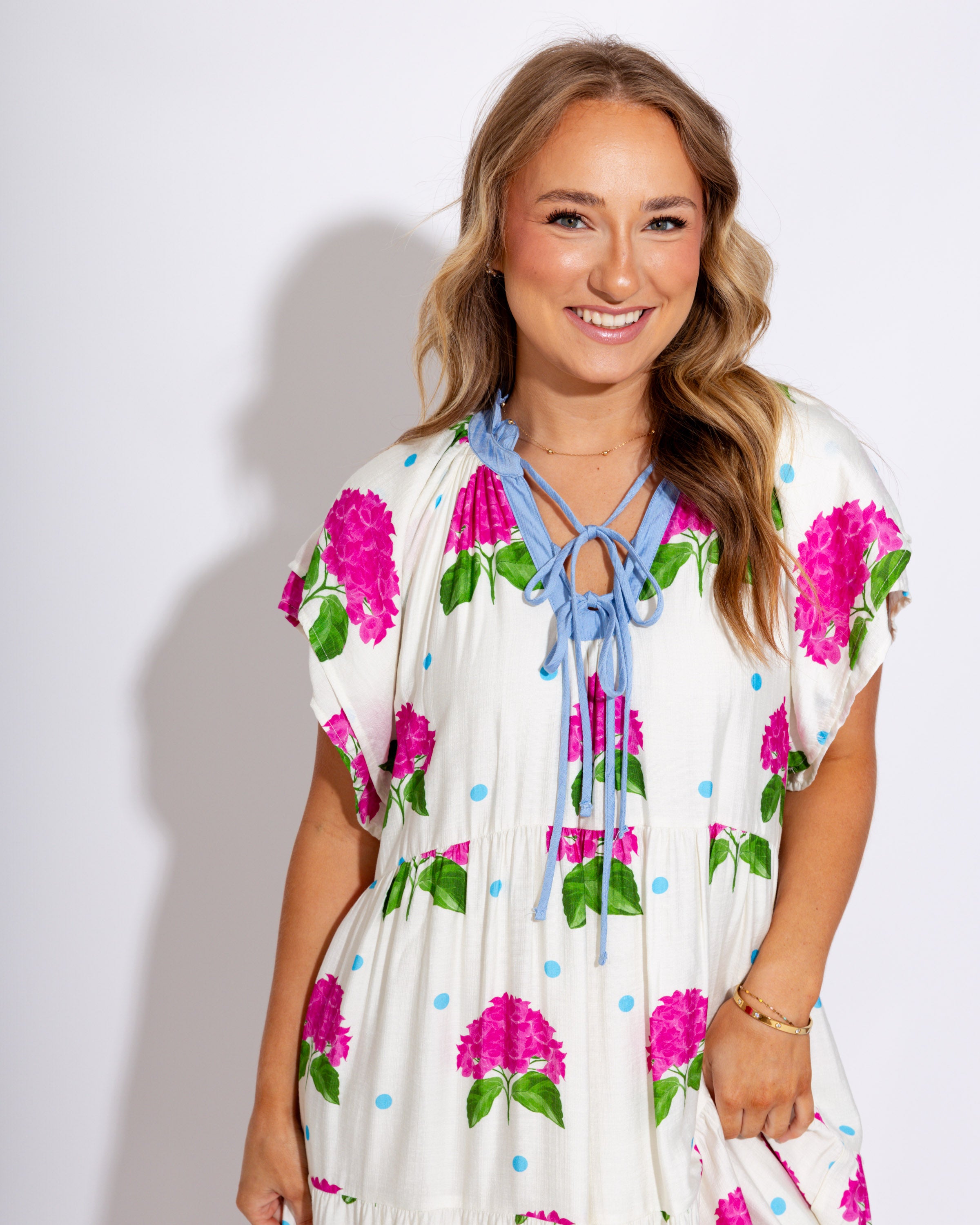 Hydrangea Print Tiered Midi Dress