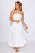 White Strapless Bubble Hem Drop Waist Midi Dress - Mable - Gaudie & Co. TX Boutique