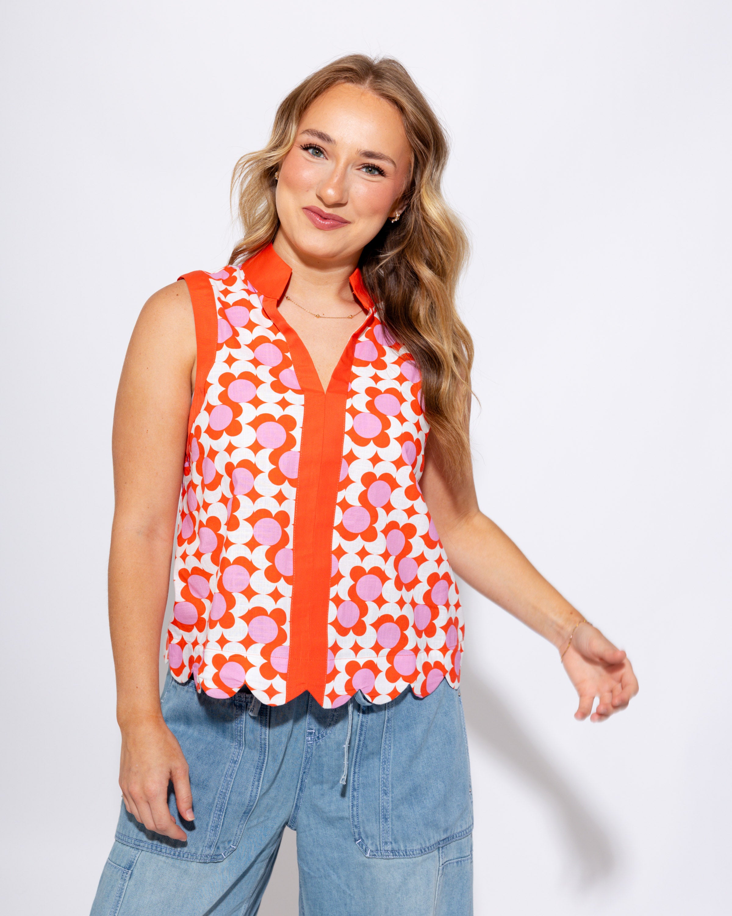 Floral Scalloped Edge Top