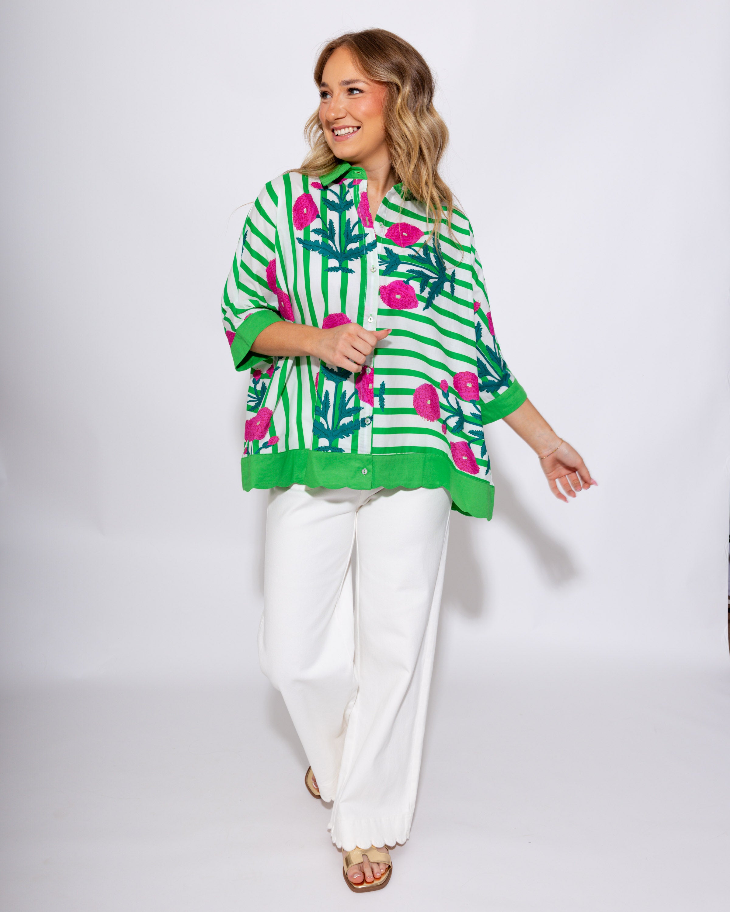 High Waist Off White Scallop Hem Wide Leg Pants - Entro - Gaudie & Co. TX Boutique