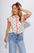 Cherry print striped contrast drop shoulder button-up top, women's fun summer boutique blouse at Gaudie & Co
