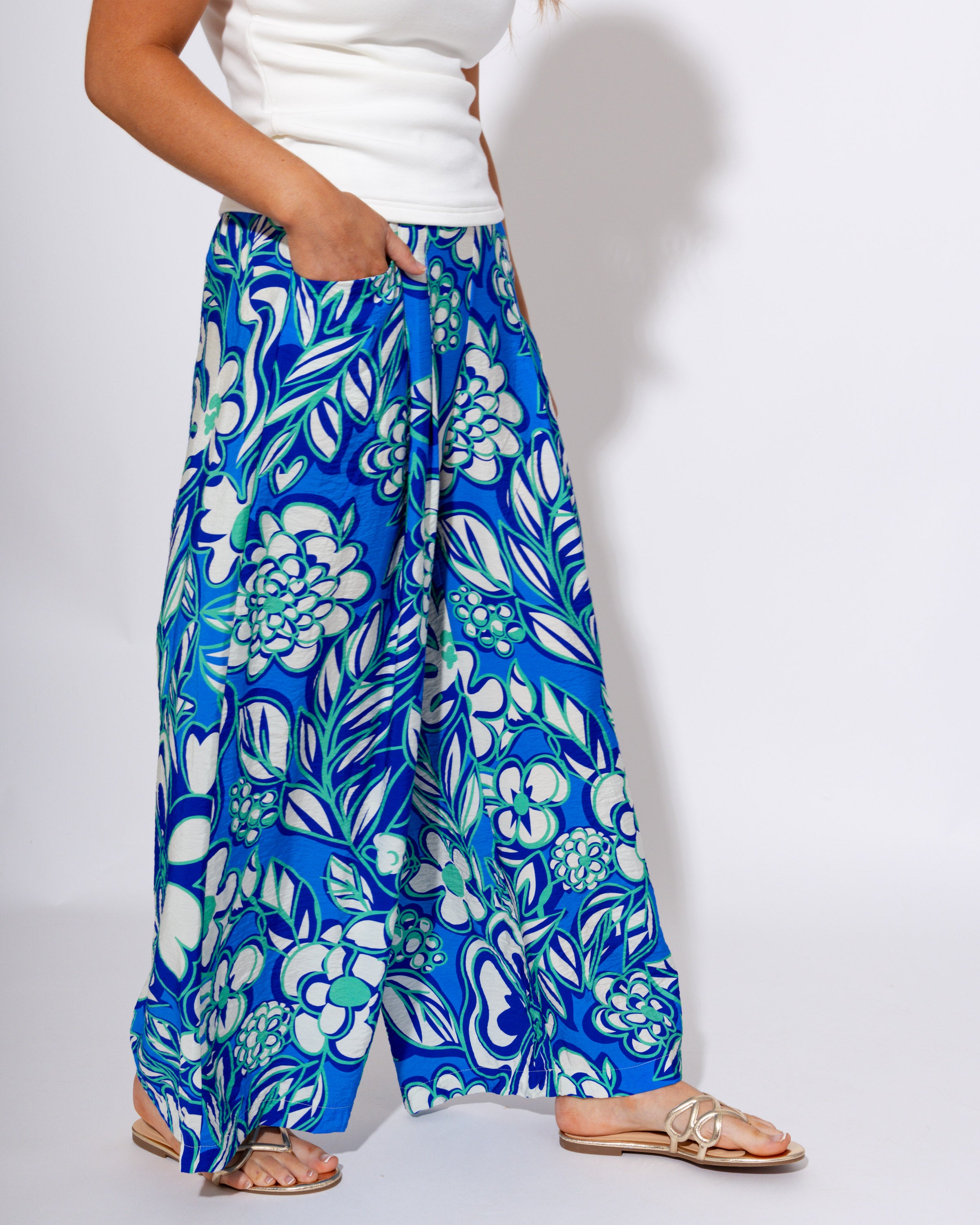 Tropical Floral Wide Leg Cropped Pants