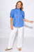 Blue Floral Puff Sleeve Top Pink Blooms - Entro - Gaudie & Co. Southeast Texas Boutique