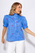 Blue Floral Puff Sleeve Top Pink Blooms - Entro - Gaudie & Co. Southeast Texas Boutique
