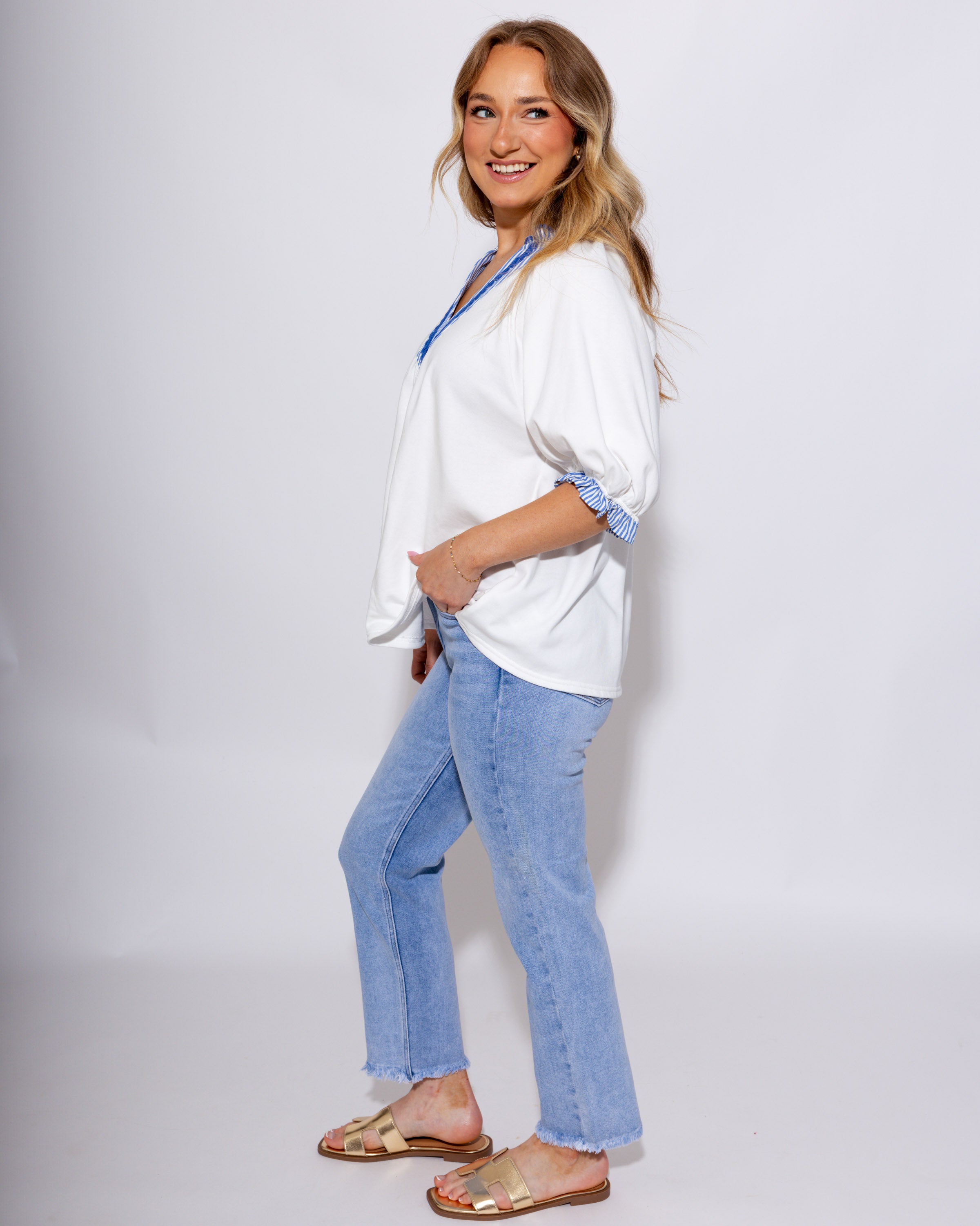 French Terry Scalloped Collar Top