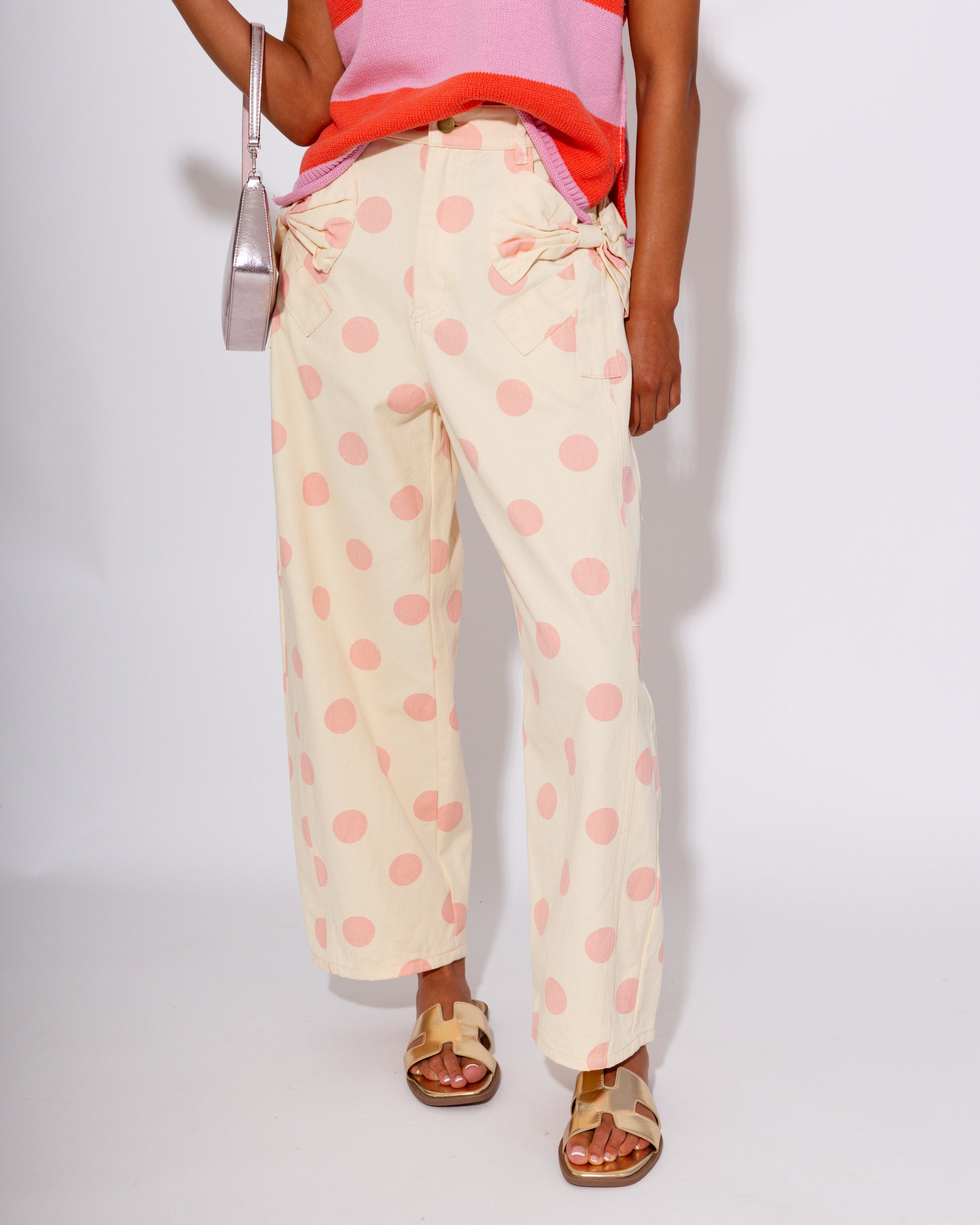 Polka Dot Barrel Jeans in Pink