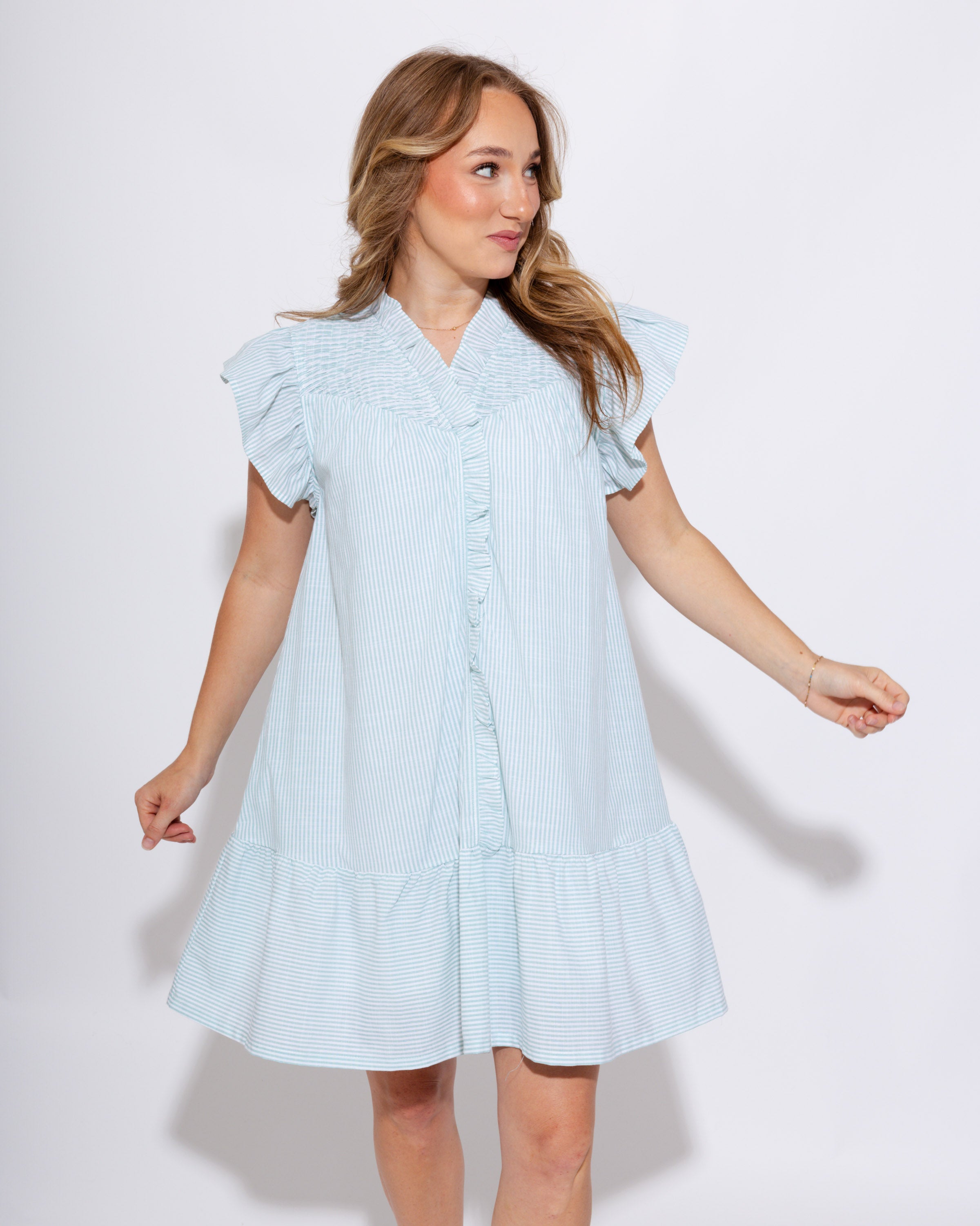 Striped & Smocked Ruffle Mini