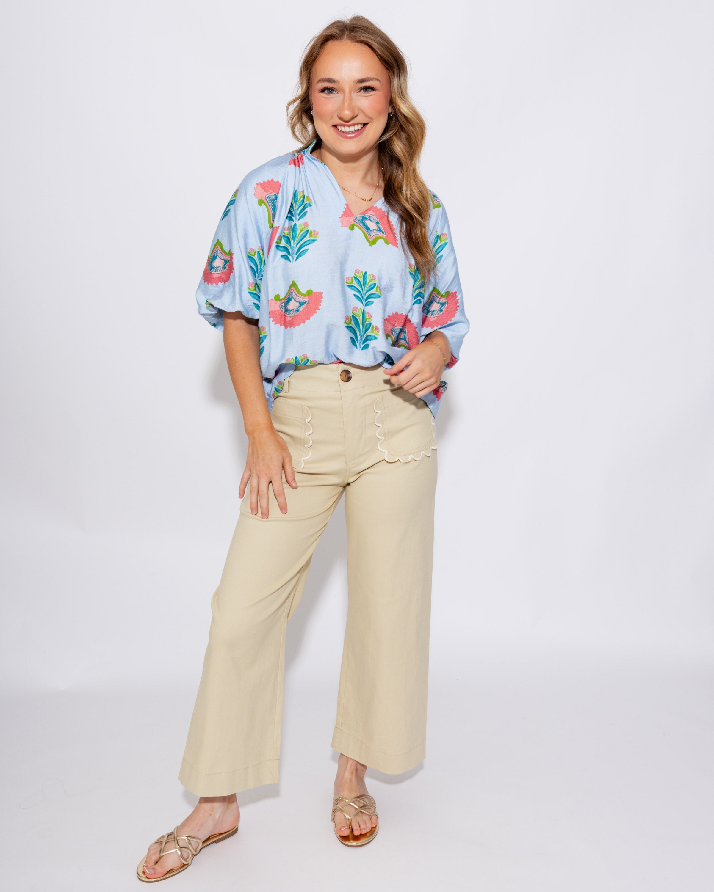 Abstract Floral Scallop Hem Top
