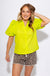 Lime Bubble Sleeve Shirred V-Neck Blouse - Gaudie & Co. Texas Boutique