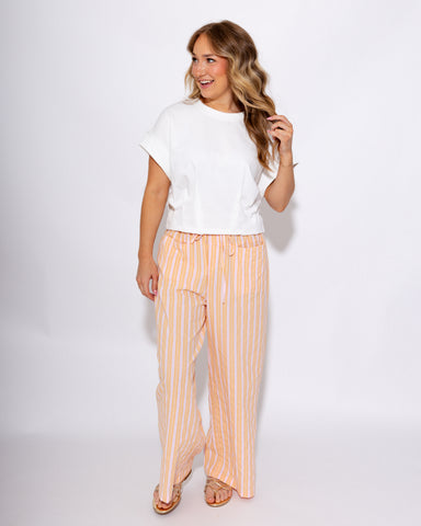 Peach Stripe Linen Drawstring Wide Leg Pants - GEEGEE - Gaudie & Co. Texas Boutique