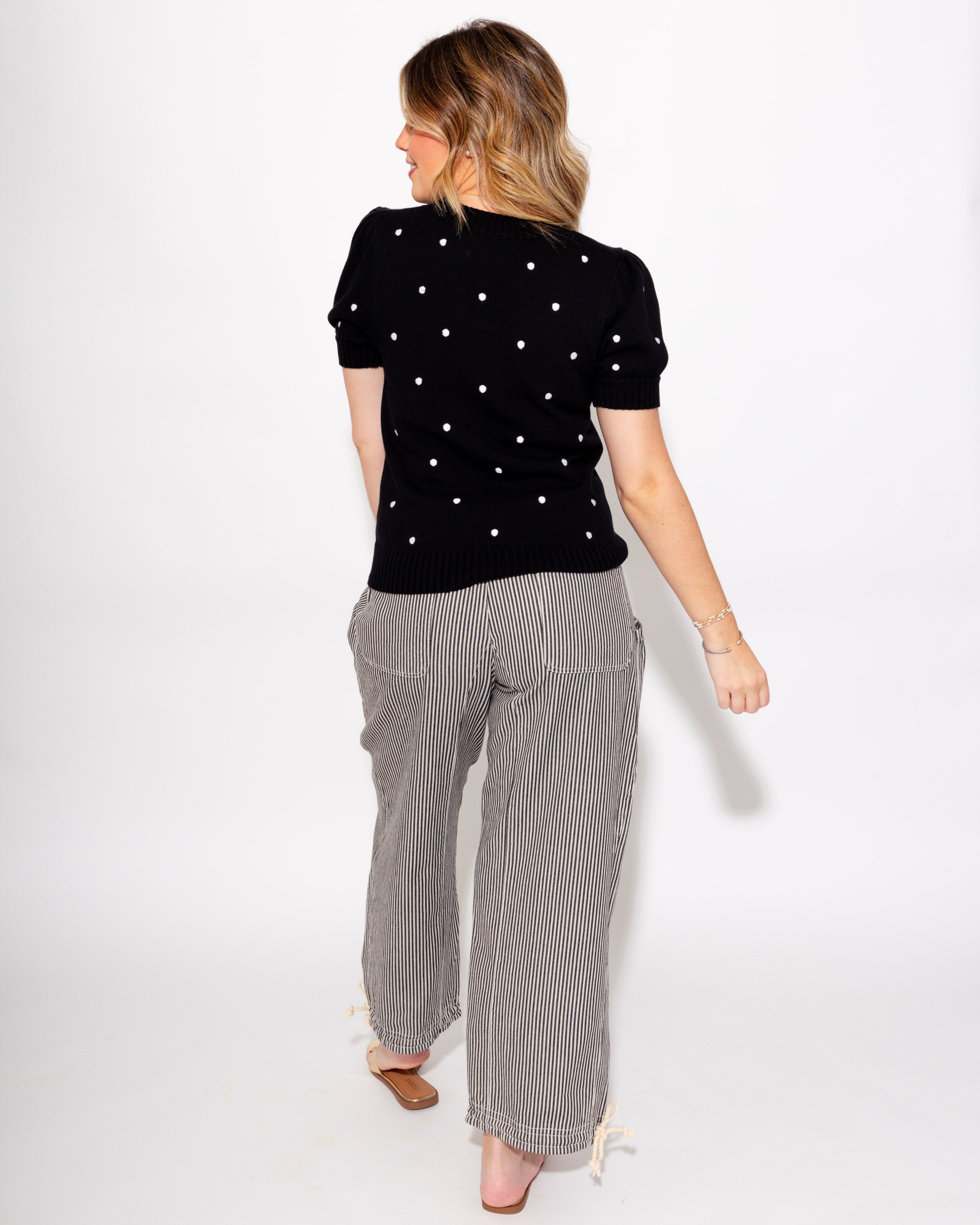 Puff Sleeve Polka Dot Top in Black/Ivory