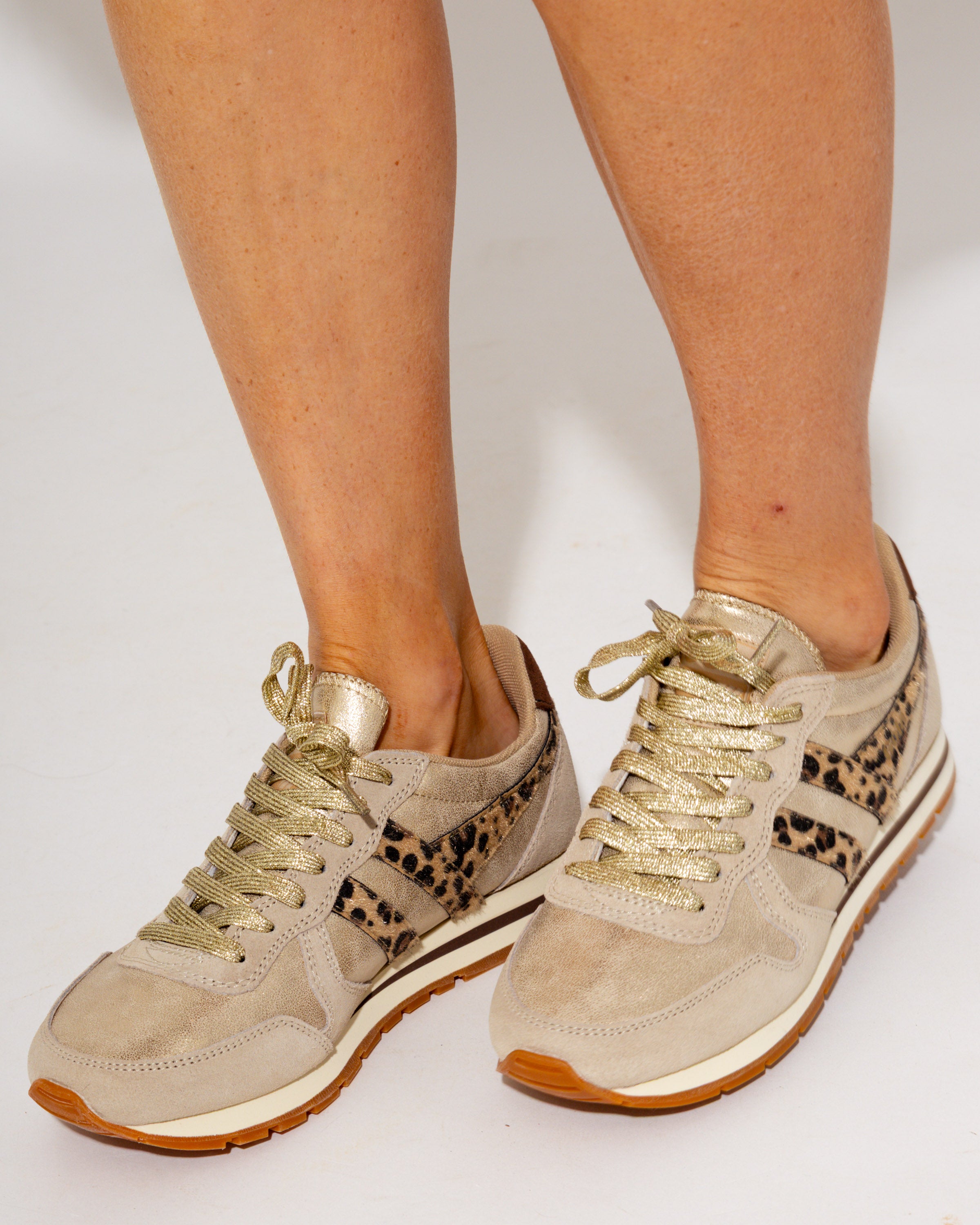 Gola Superslam Blaze Sneakers in Gold/Leopard/Dark Brown