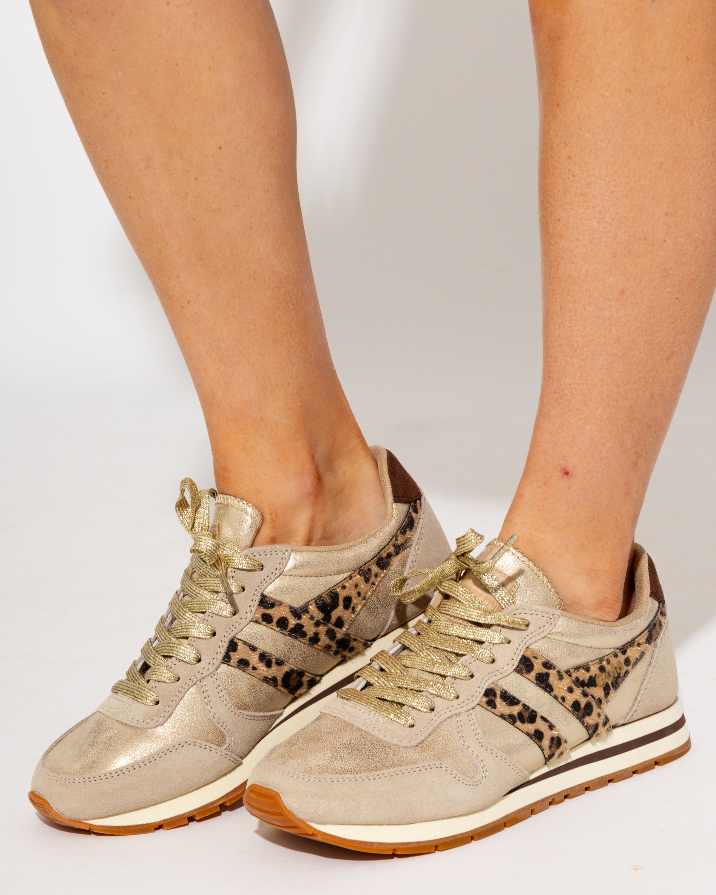 Gola Superslam Blaze Sneakers in Gold/Leopard/Dark Brown