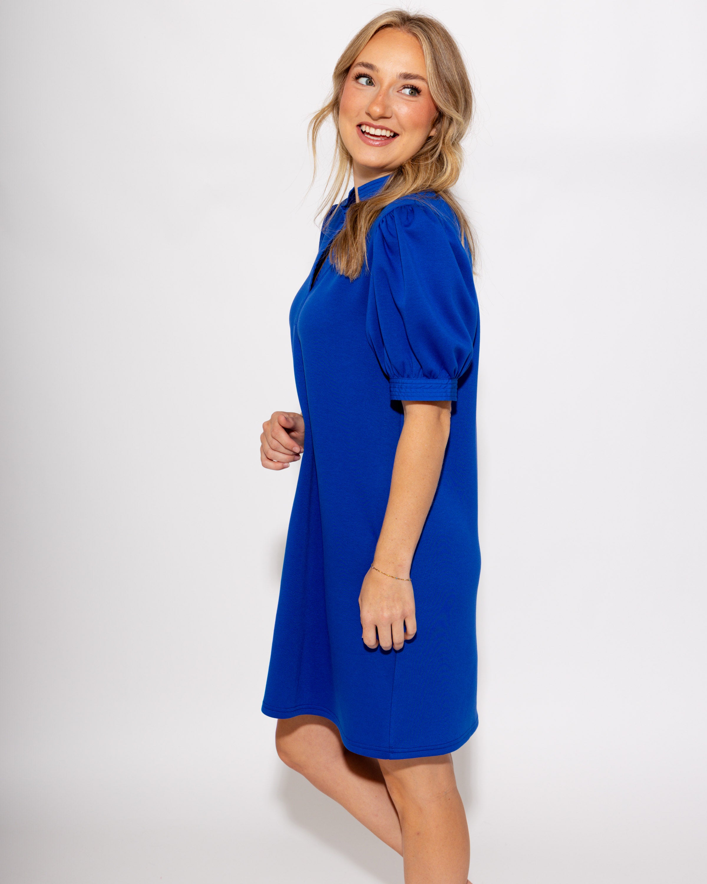 Puff Sleeve Shift Dress in Royal