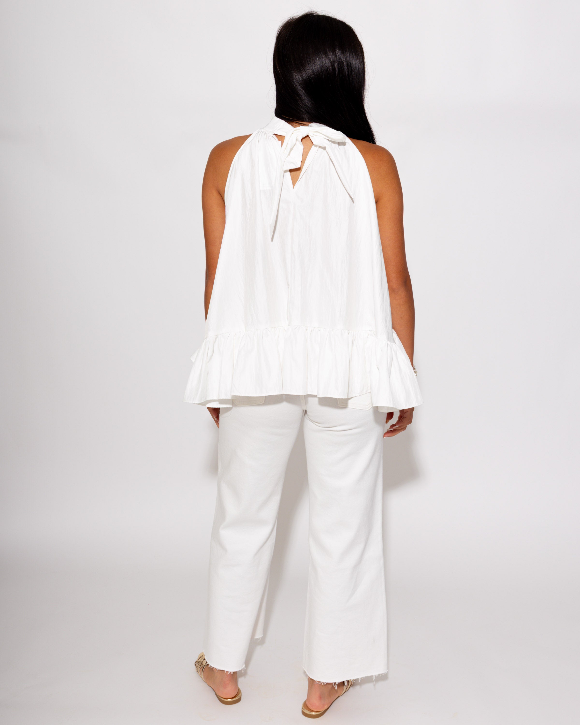 Flirty Ruffle Halter Top in White