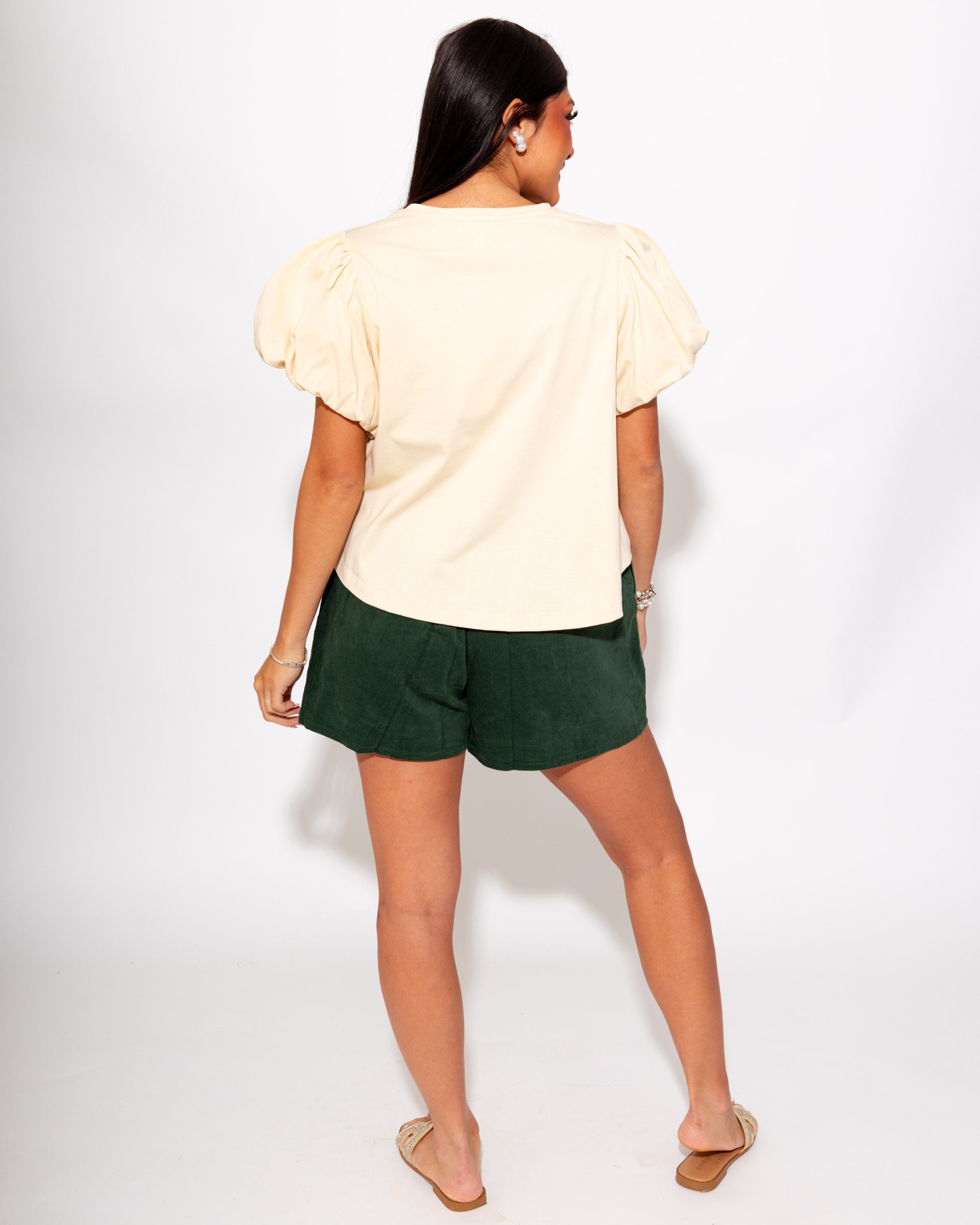 Cropped Puff Sleeve Top in Bone