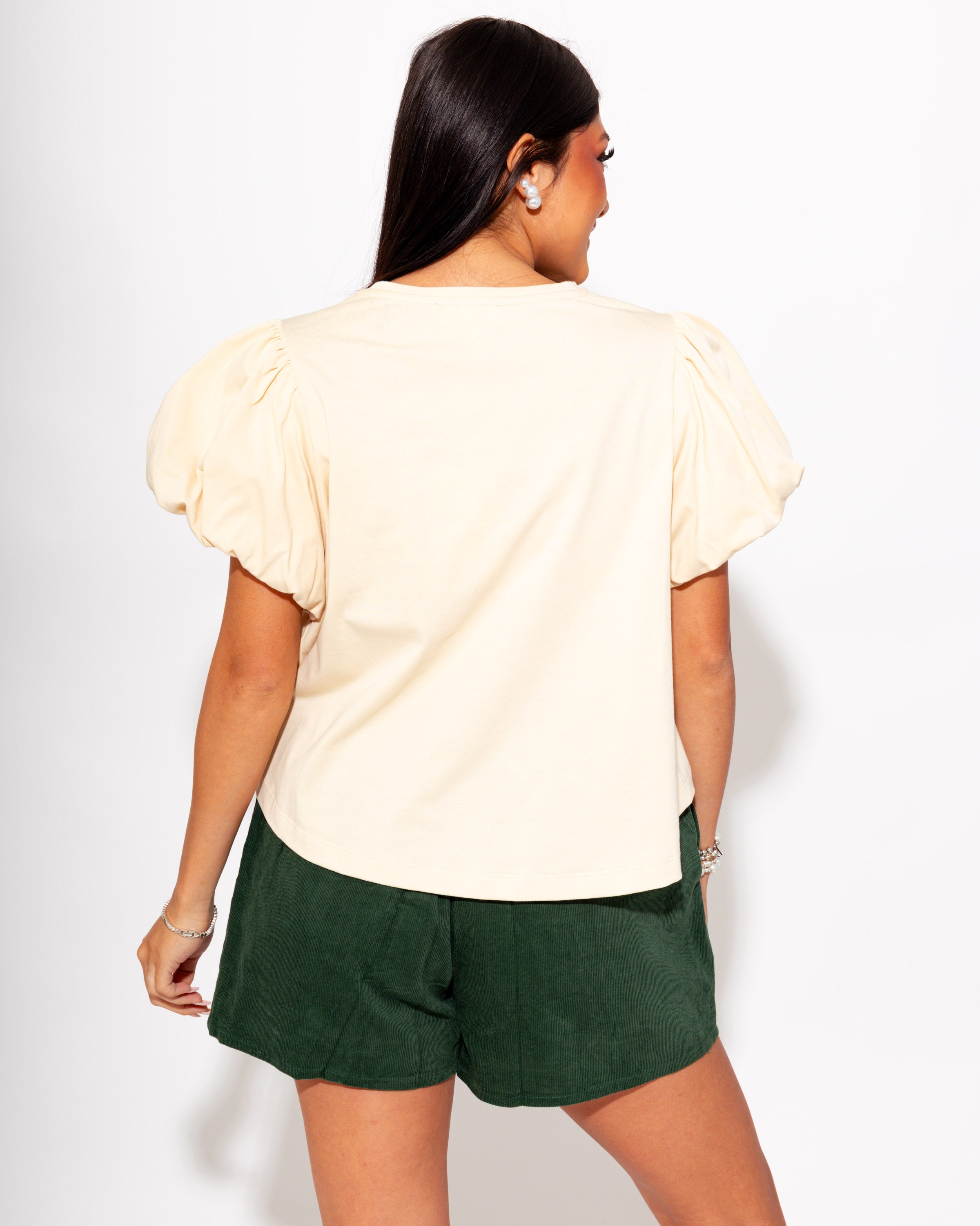 Cropped Puff Sleeve Top in Bone