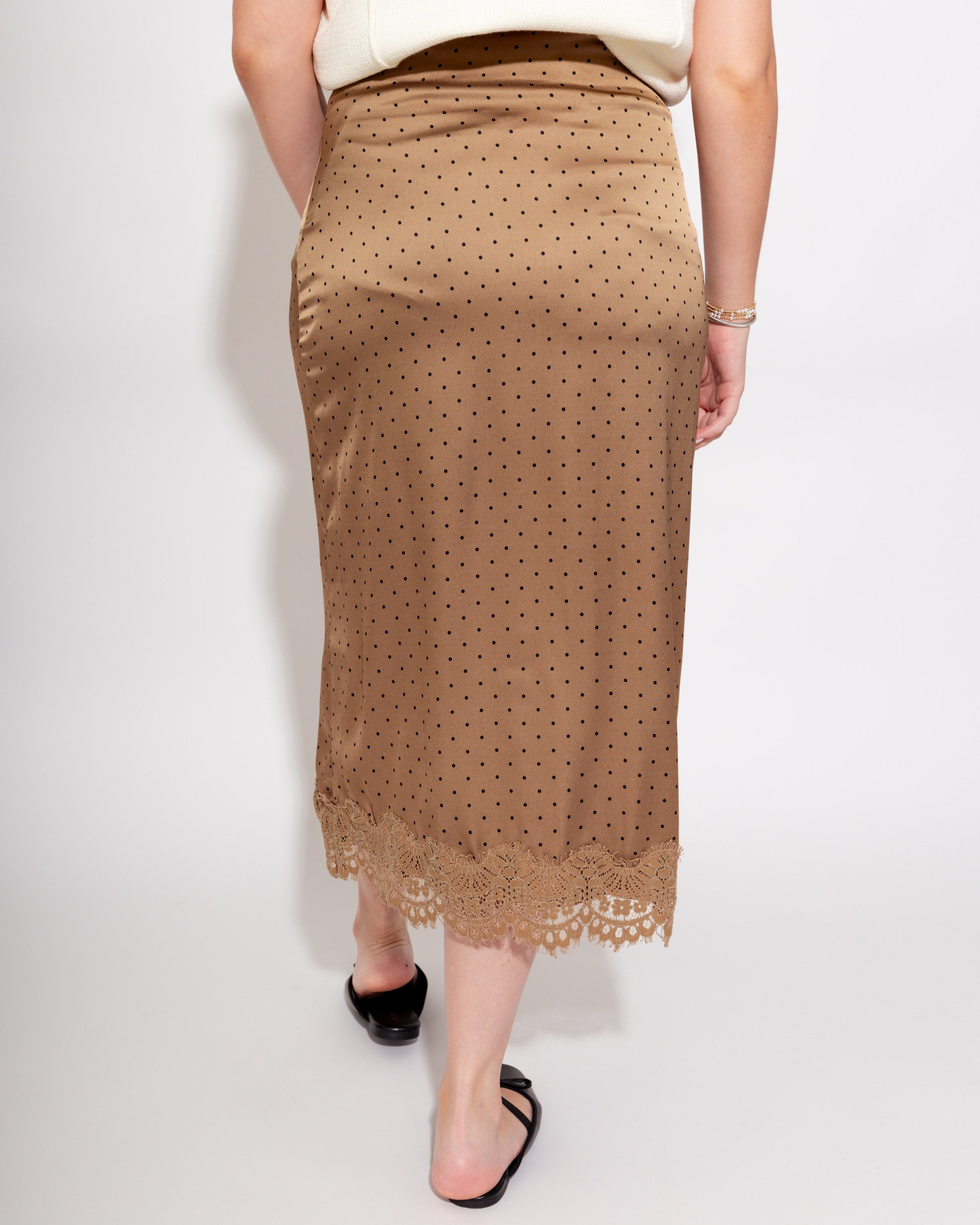 Tiny Dot Lace Trim Midi Skirt