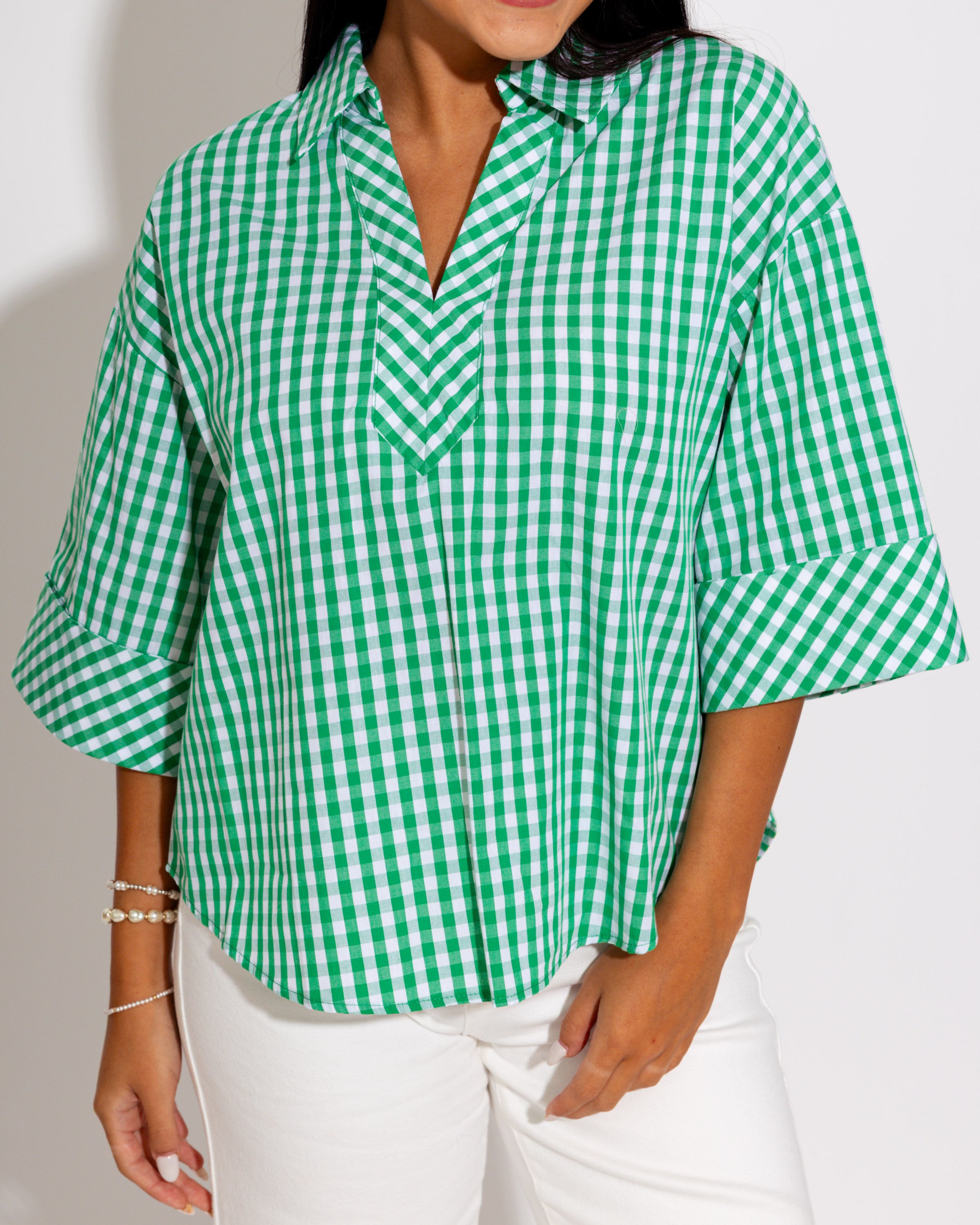 Effortless Summer Gingham Top in Green