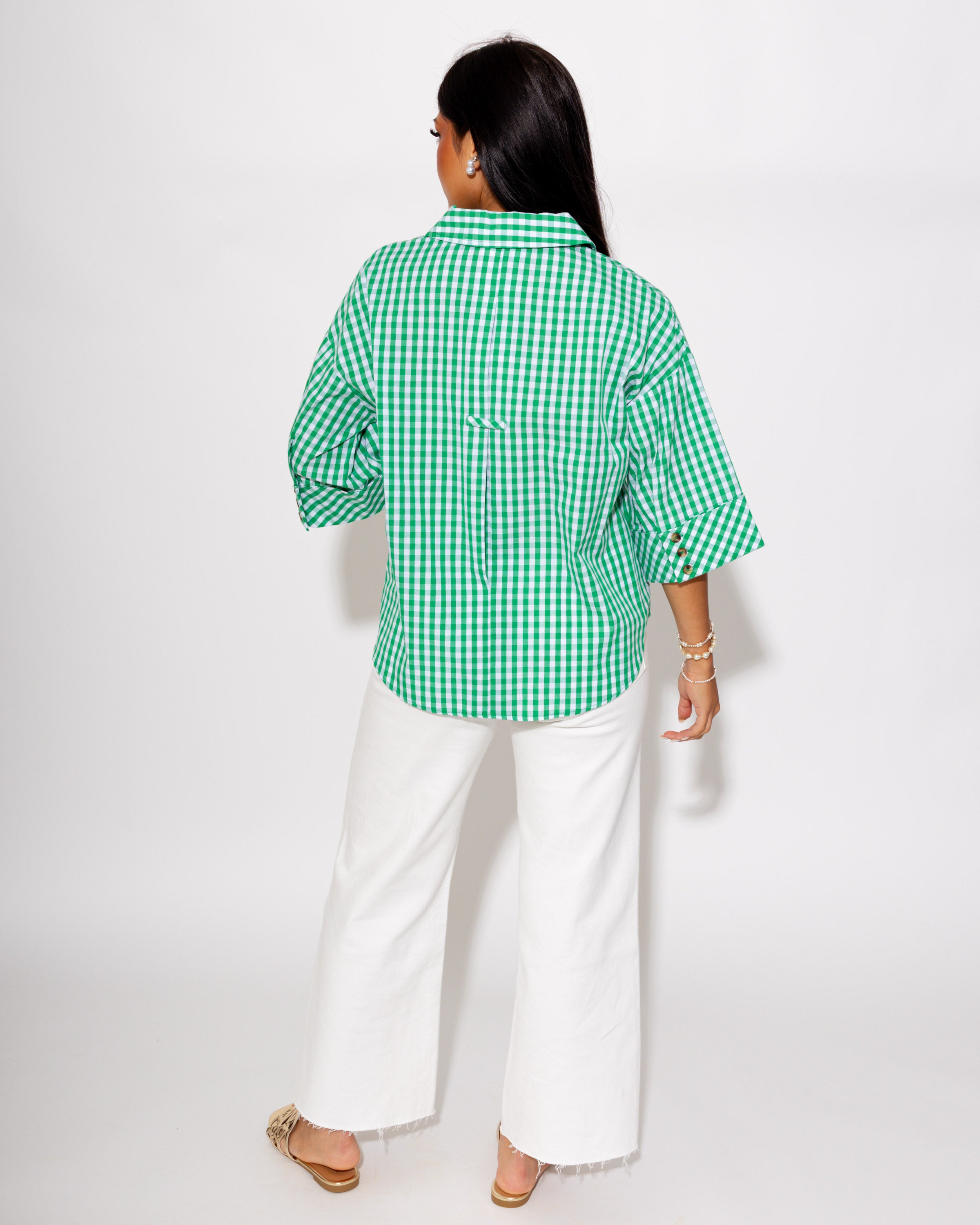 Effortless Summer Gingham Top in Green