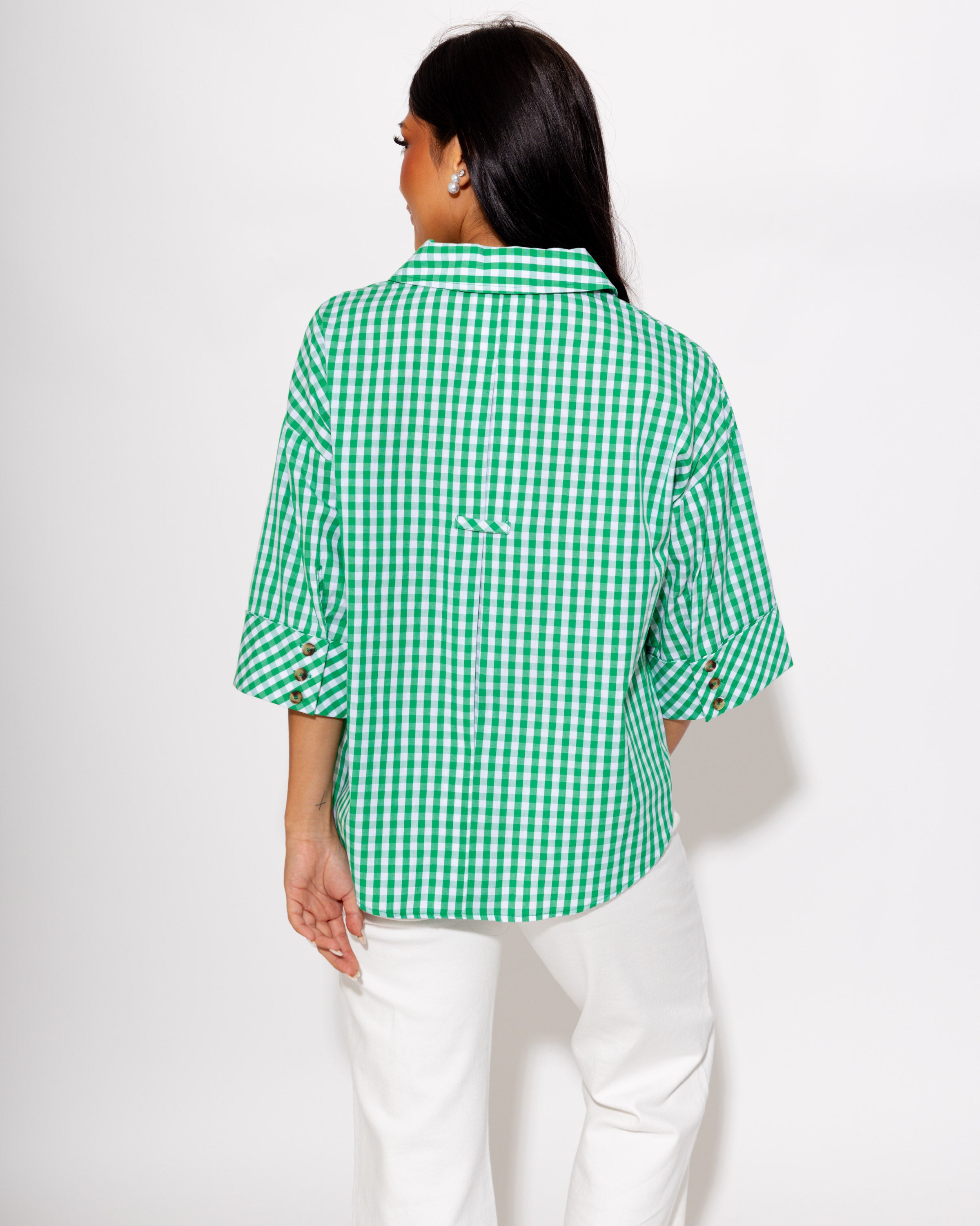 Effortless Summer Gingham Top in Green