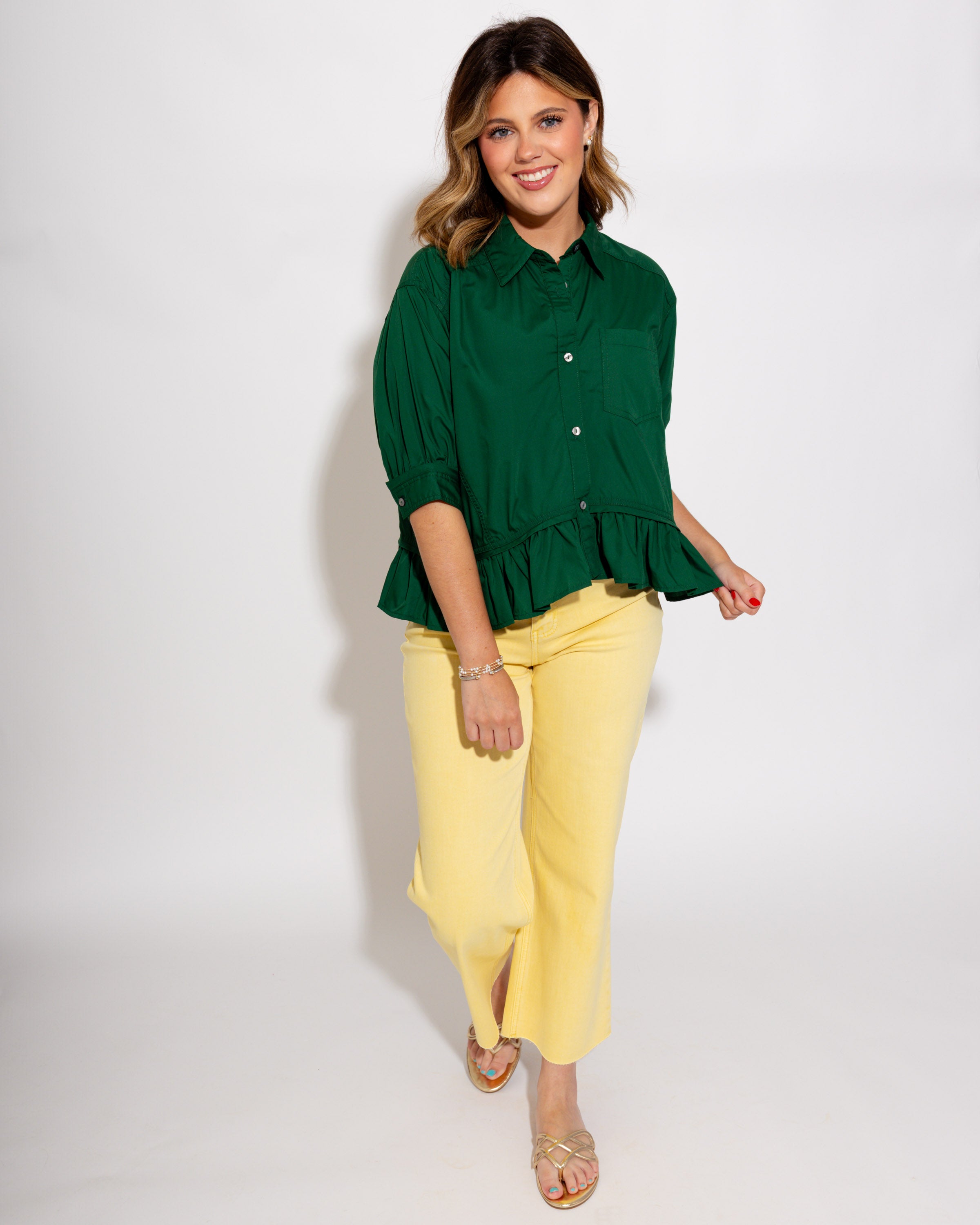 Ruffle Hem Button Up Top