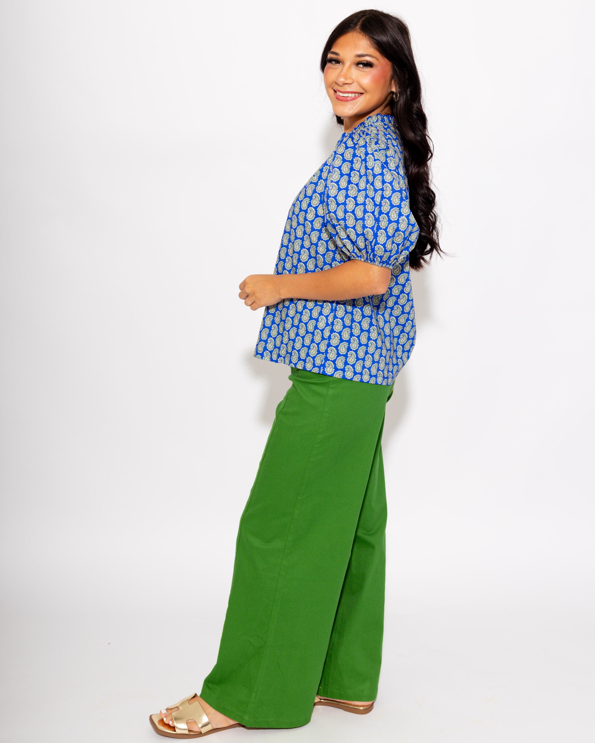 Paisley Puff Sleeve Top in Blue Sage