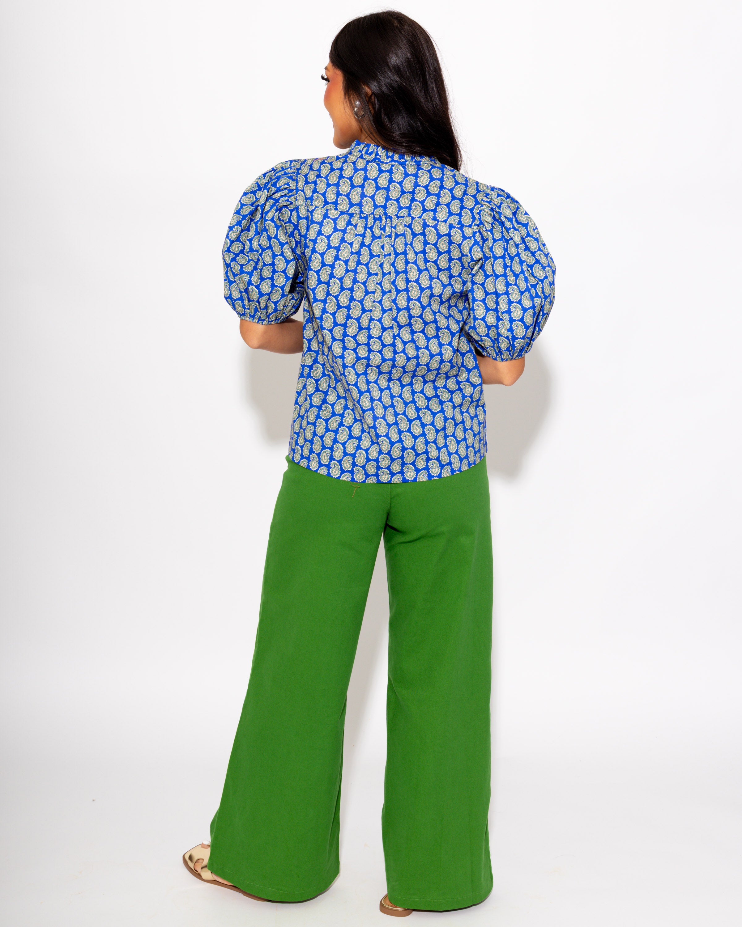 Paisley Puff Sleeve Top in Blue Sage