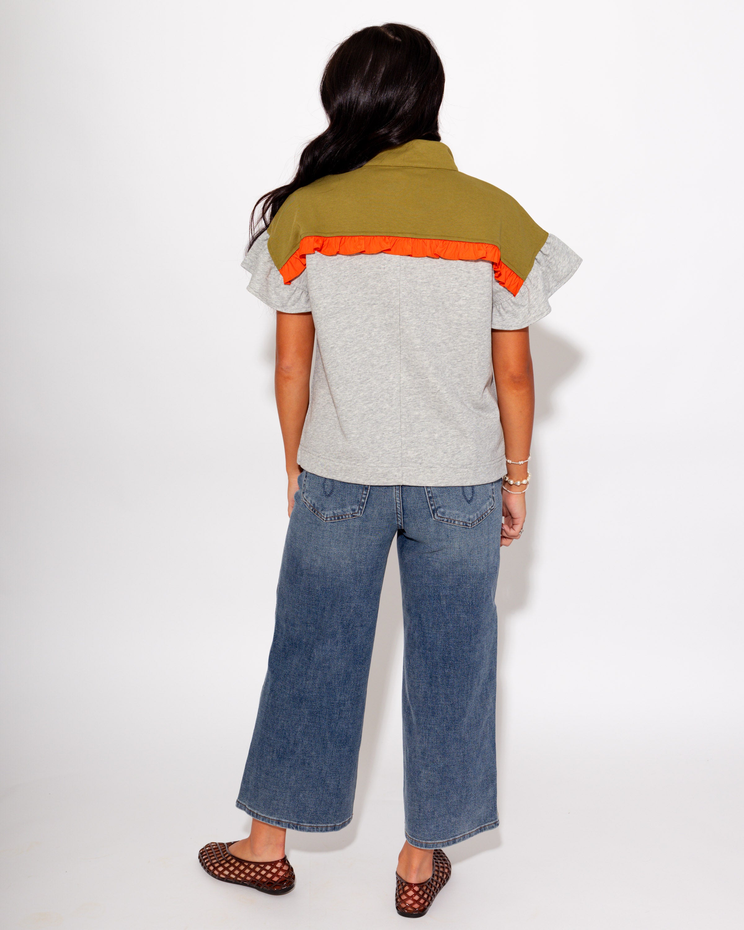 Sporty Chic Contrast Ruffle Top