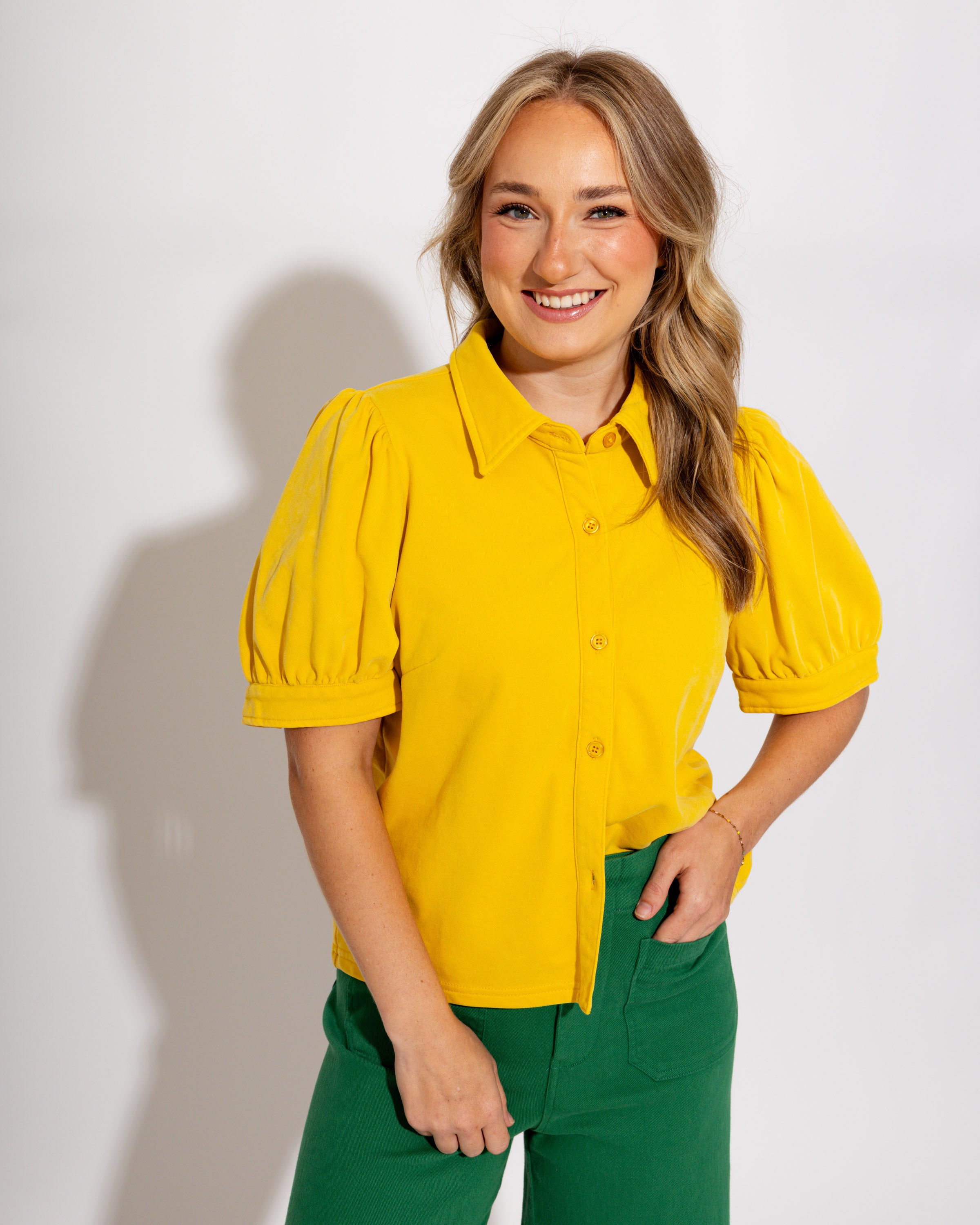 Effortless Puff Sleeve Button-Up Top