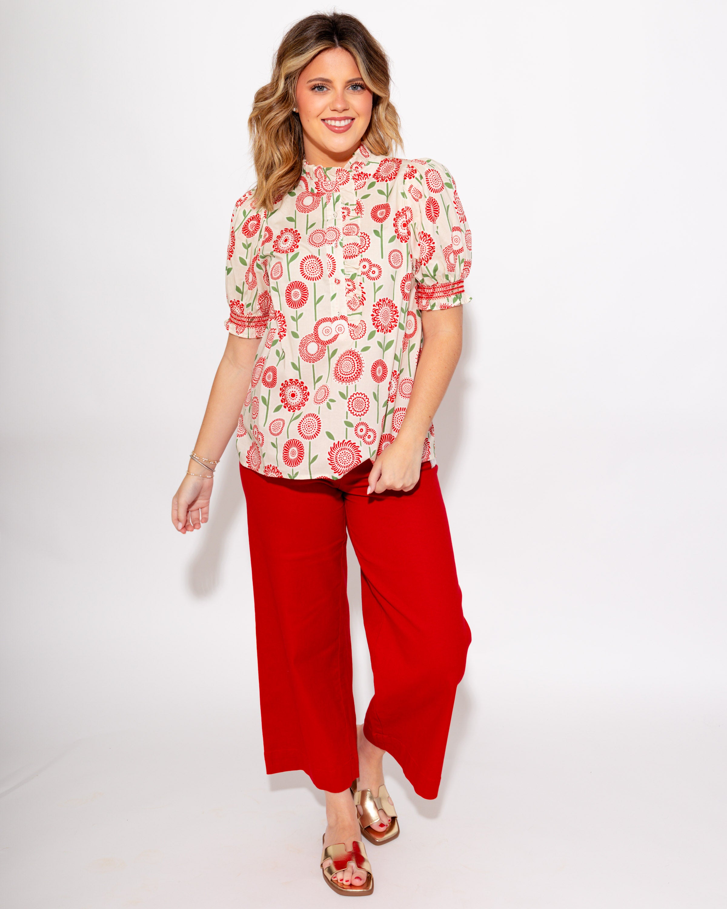 Feminine Floral Puff Sleeve Top