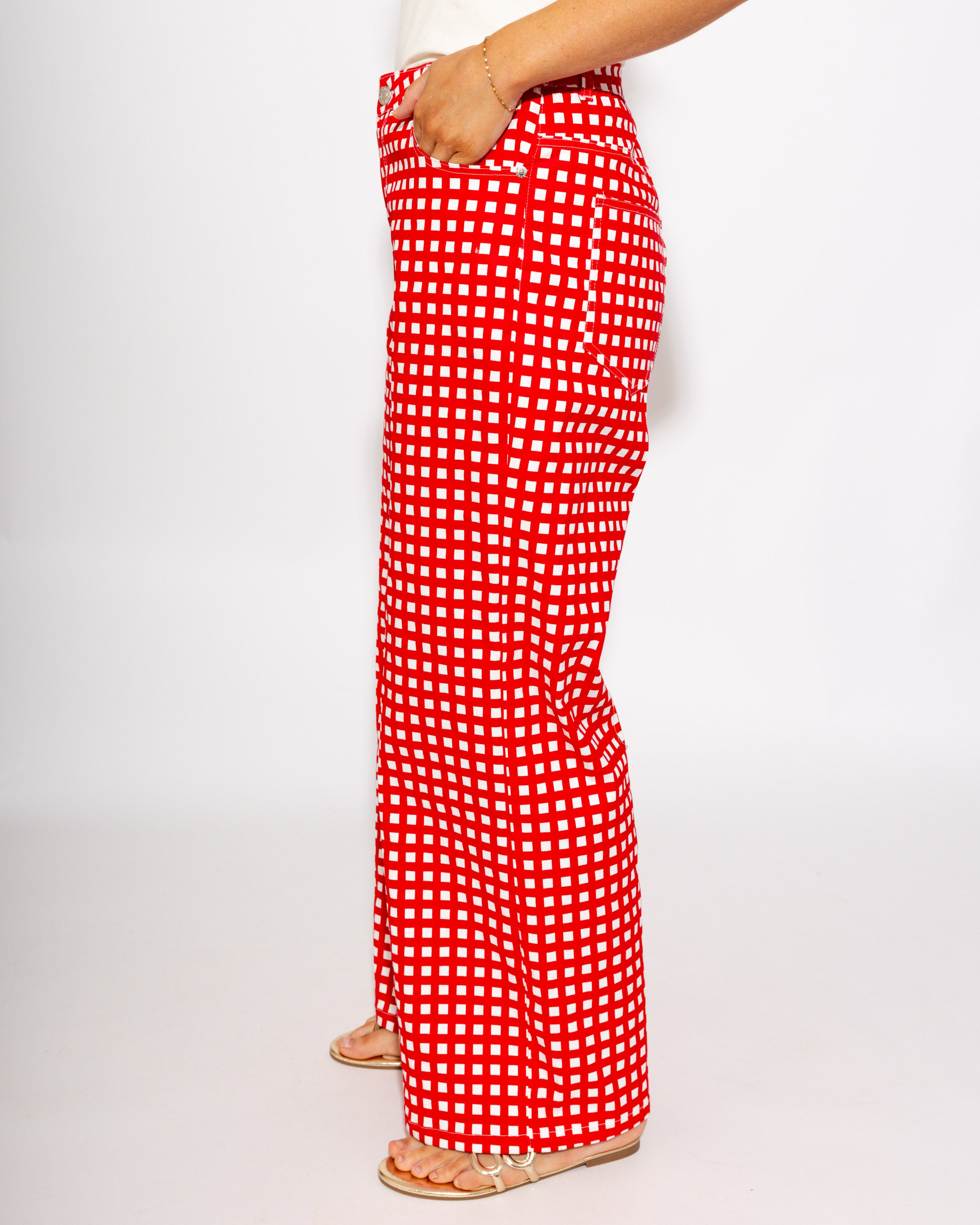 Strapless Checkered Peplum Top & Pant Set