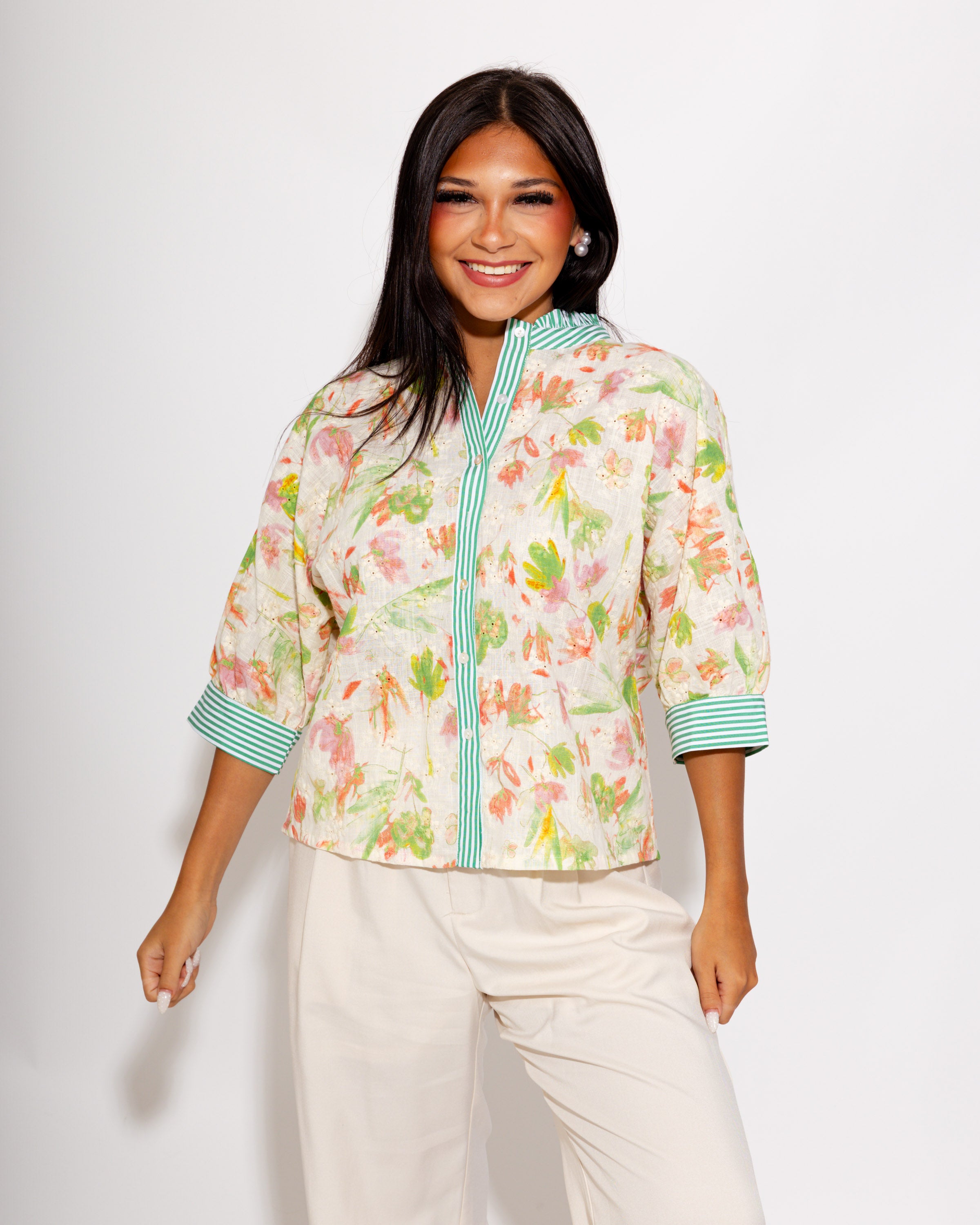 Striped Accent Floral Top