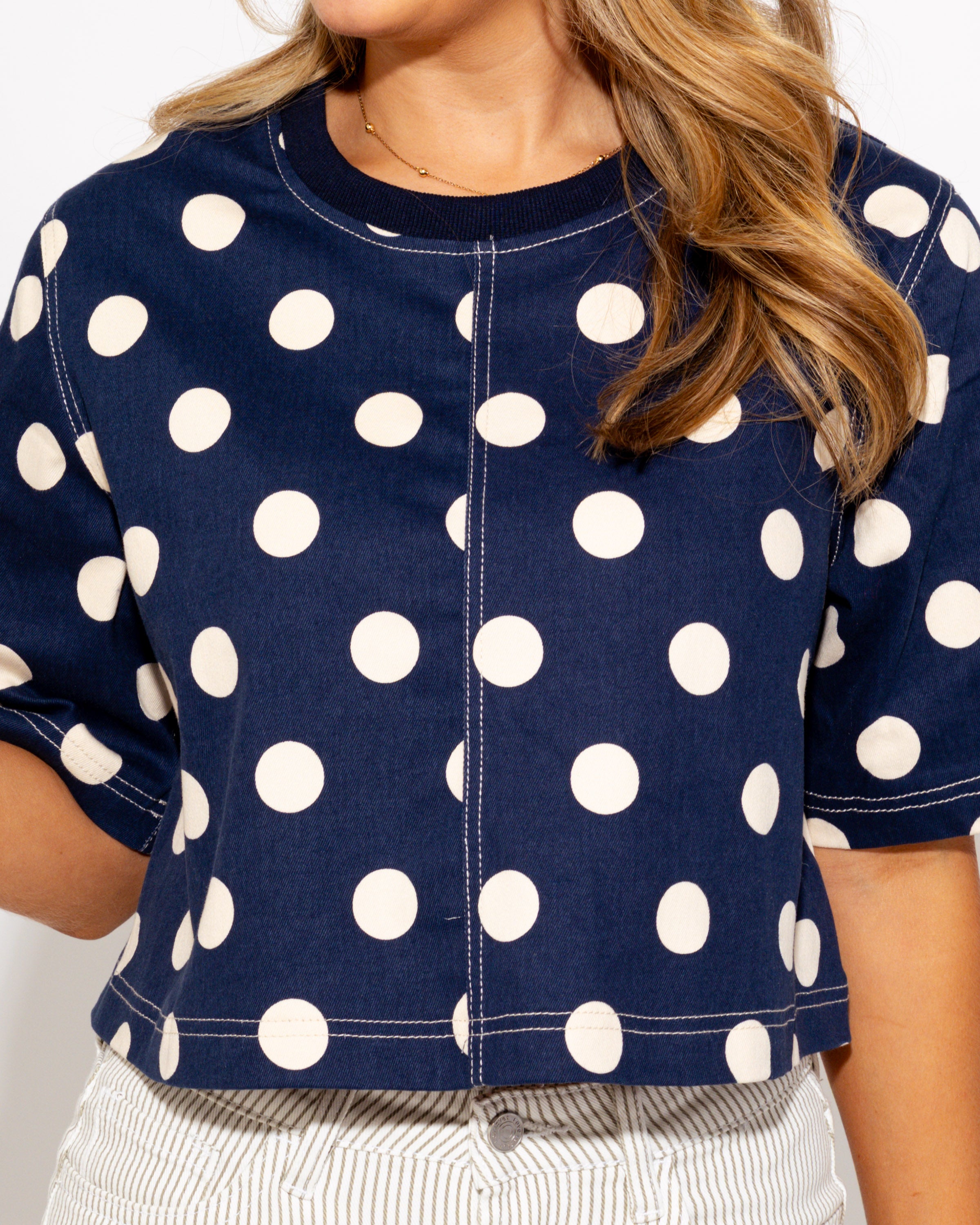 Denim Dot Cropped Top in Navy