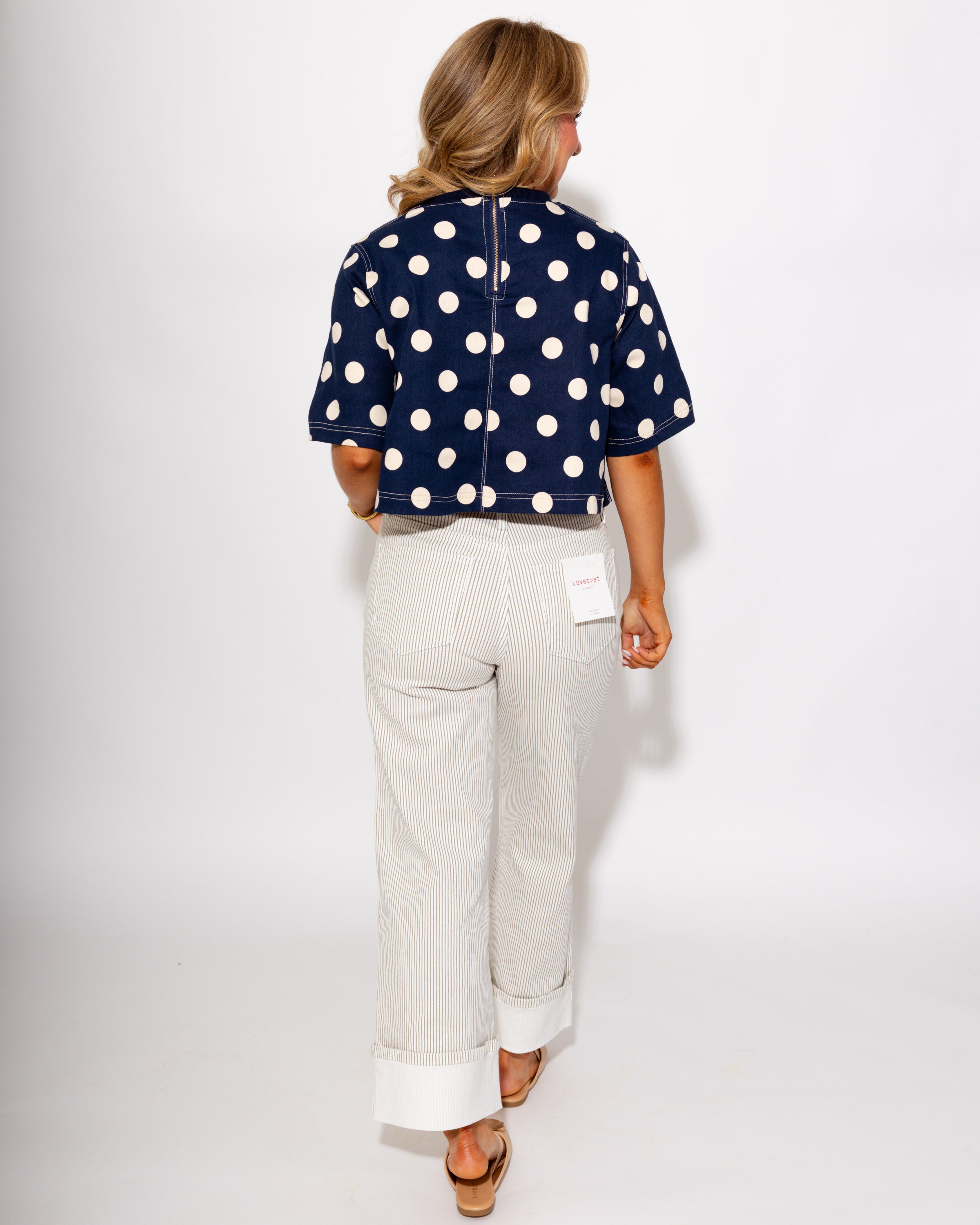 Denim Dot Cropped Top in Navy