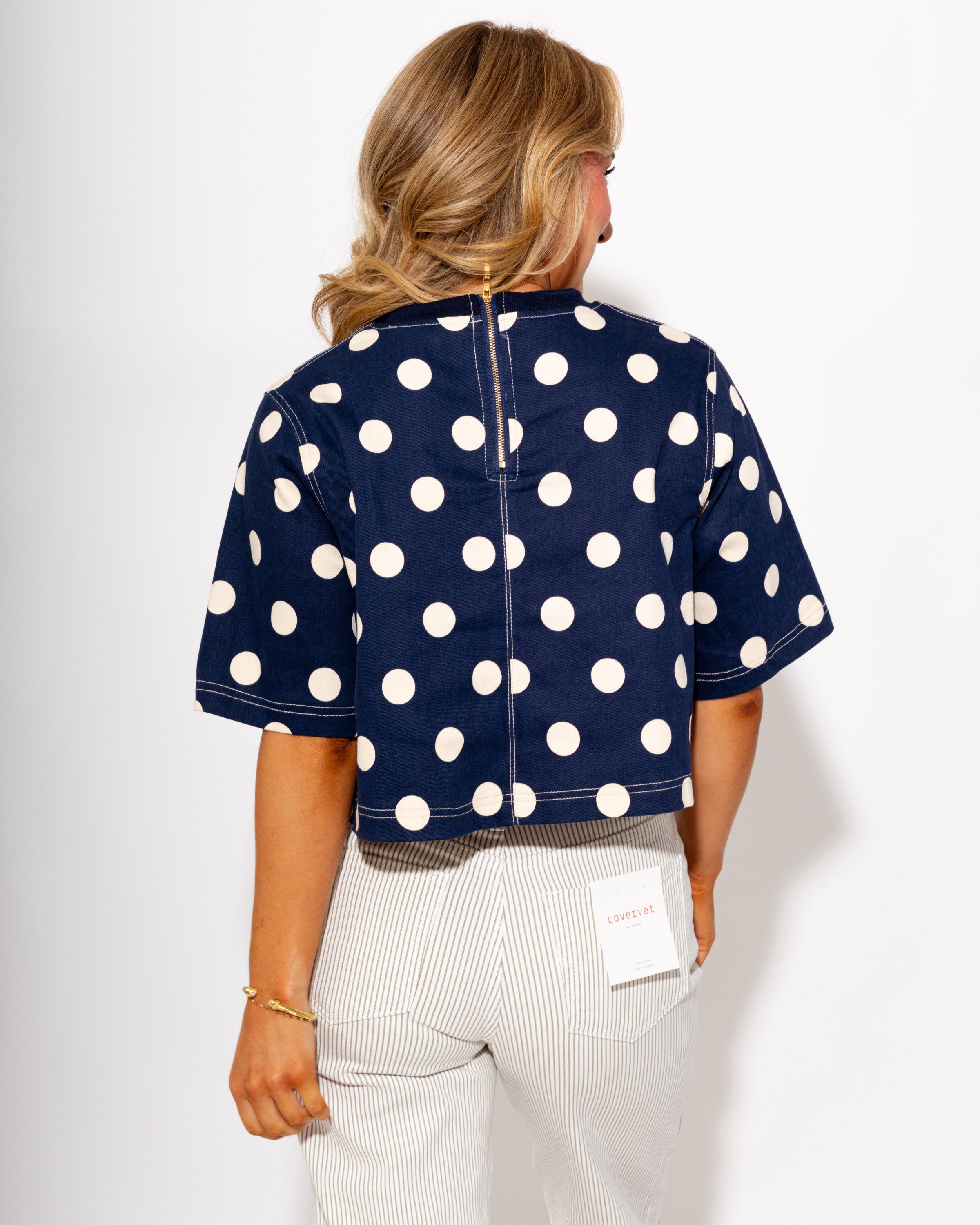 Denim Dot Cropped Top in Navy