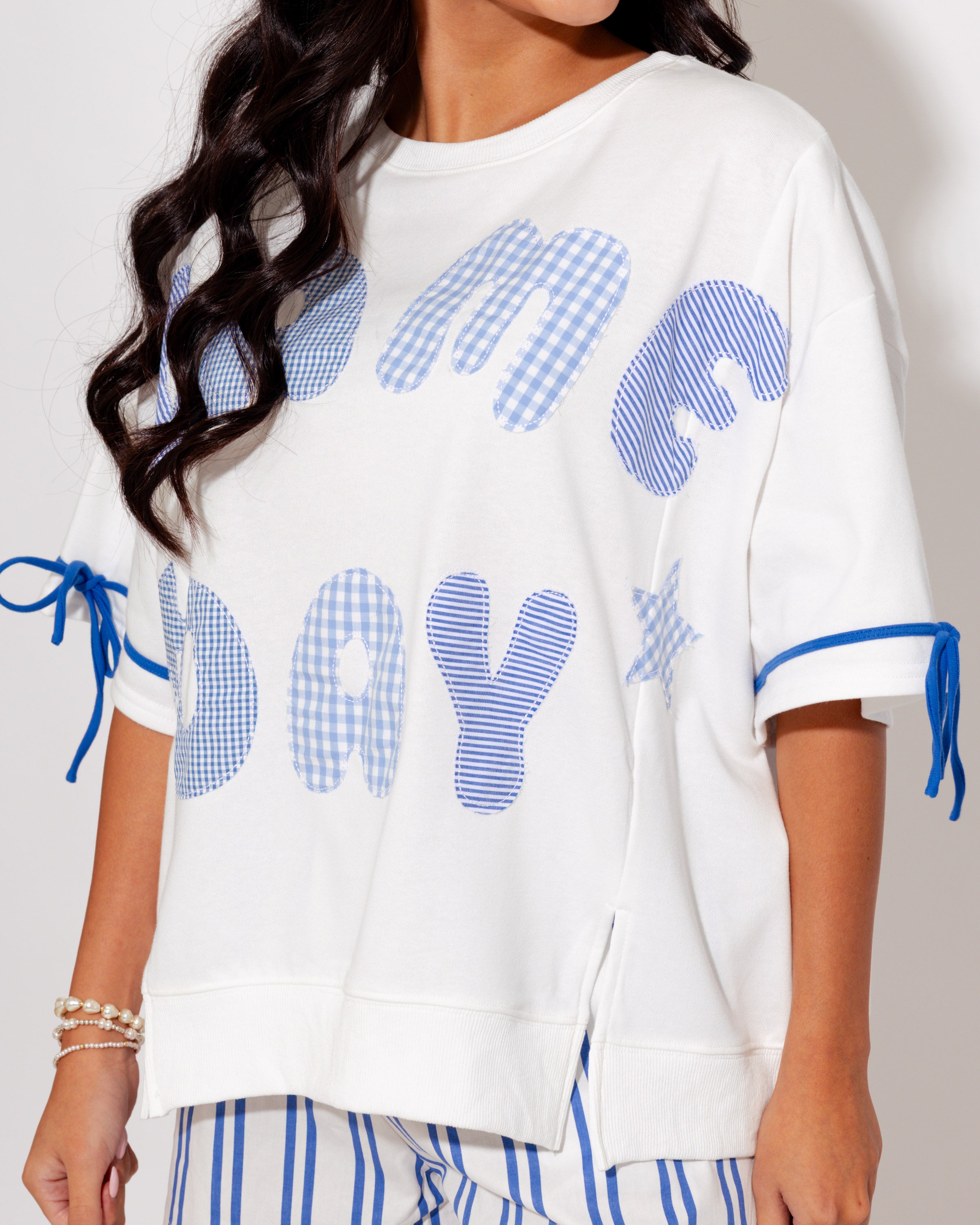 Game Day Patchwork Boxy Tee in Blue