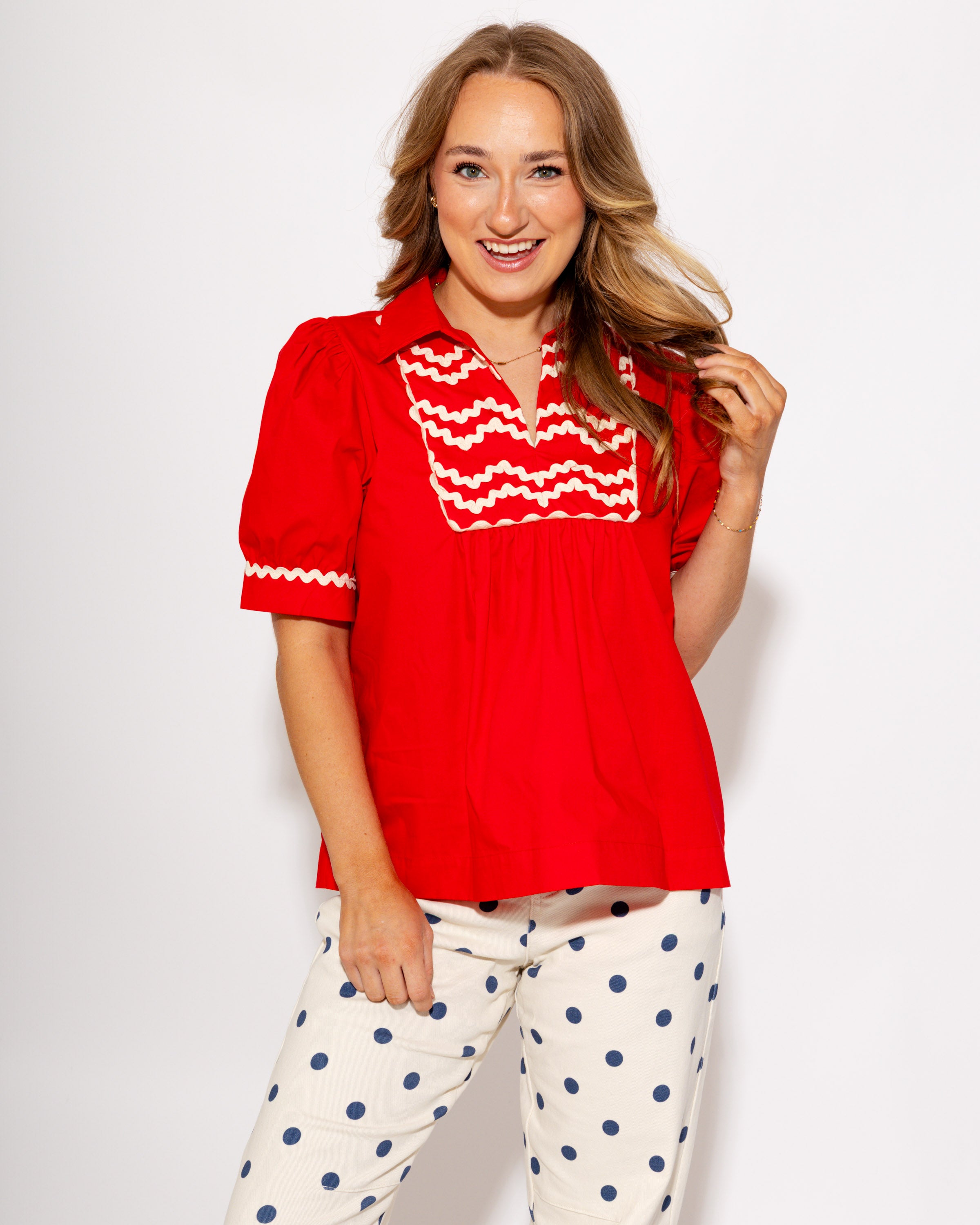 Playful RicRac Accent Top in Red