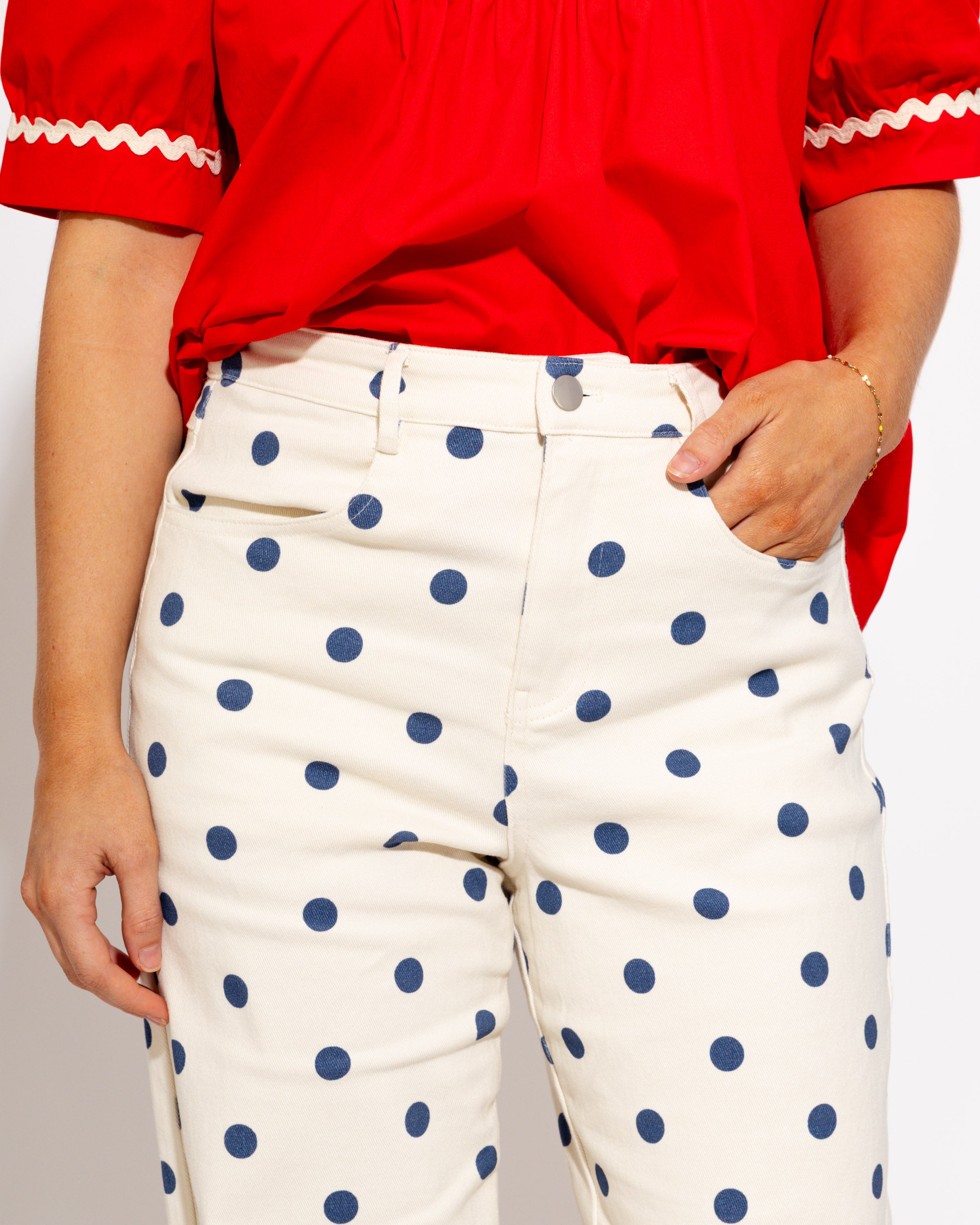 Polka Dot Printed Barrel Twill Pants