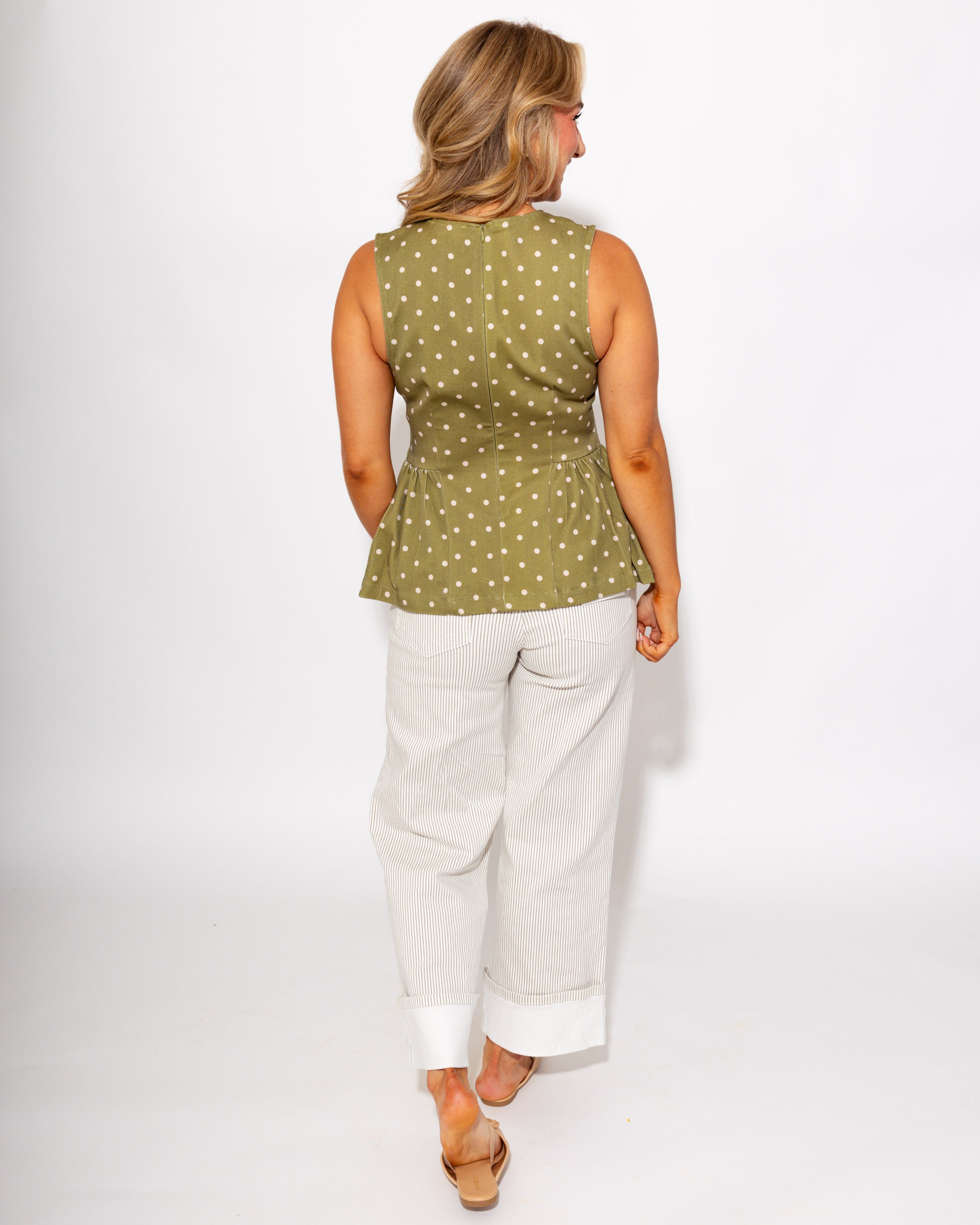 Polka Dot Peplum Top in Olive