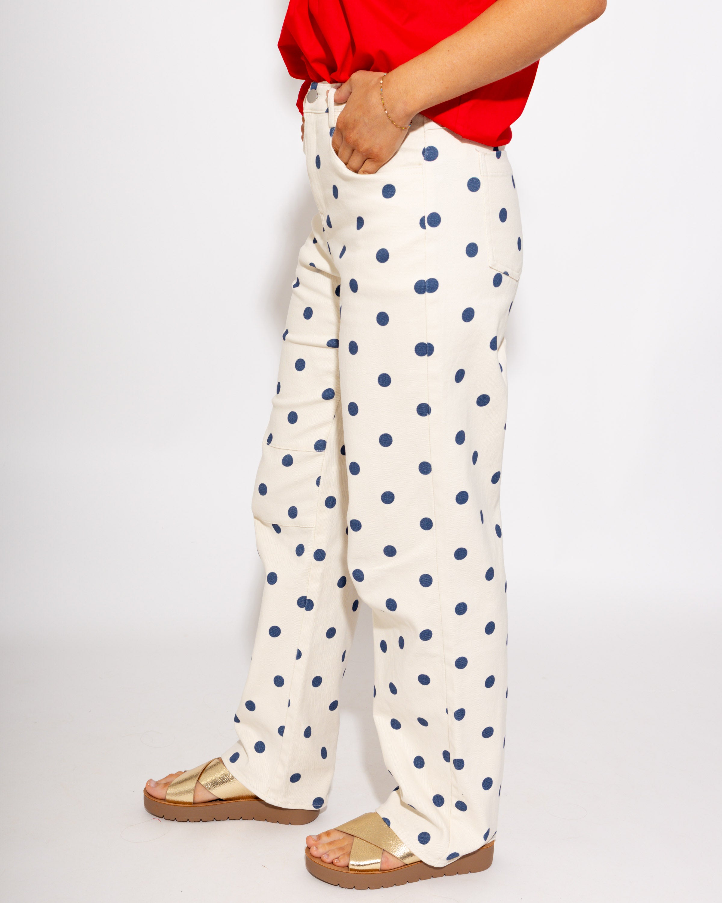 Polka Dot Printed Barrel Twill Pants