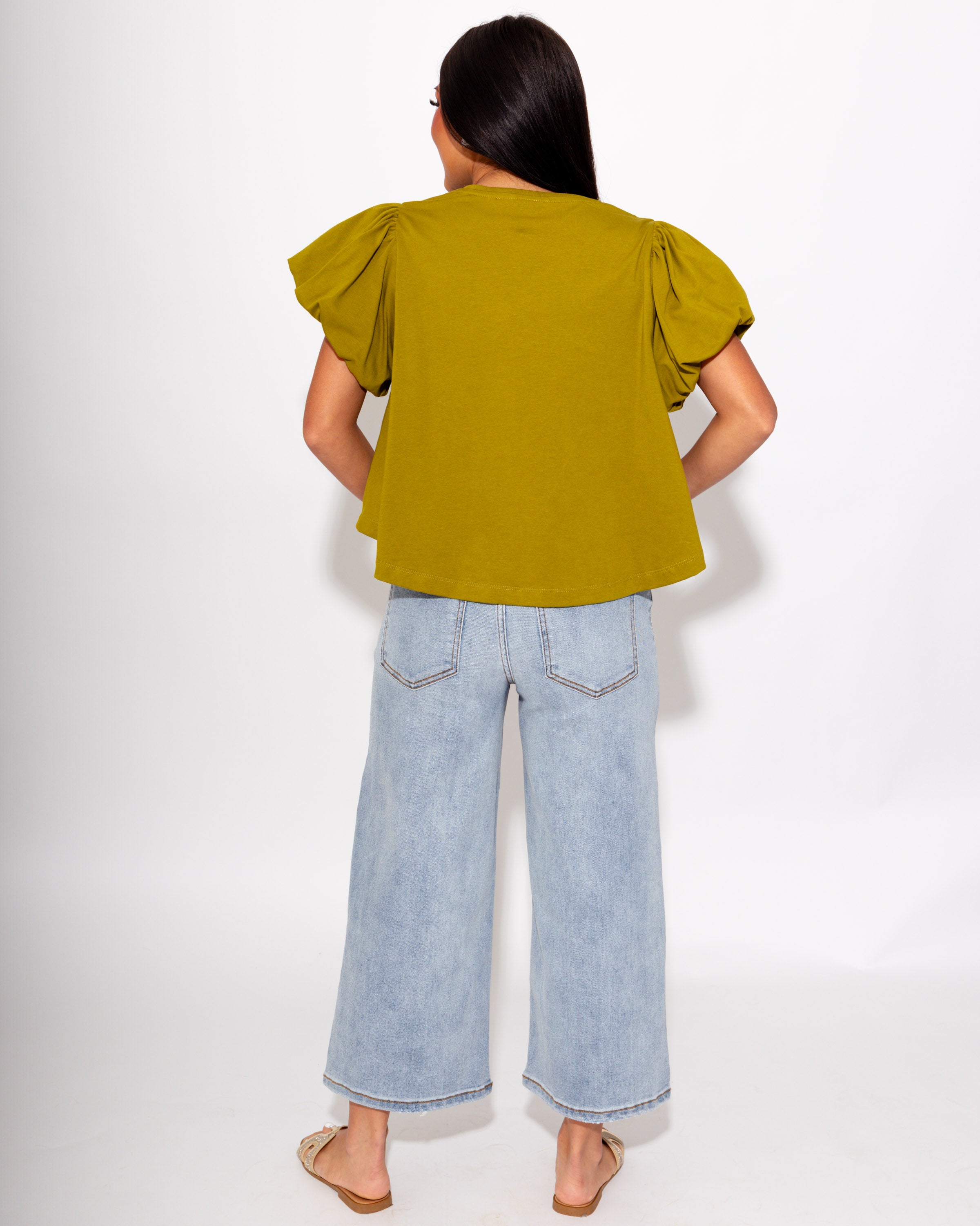 Cropped Puff Sleeve Top in Olive