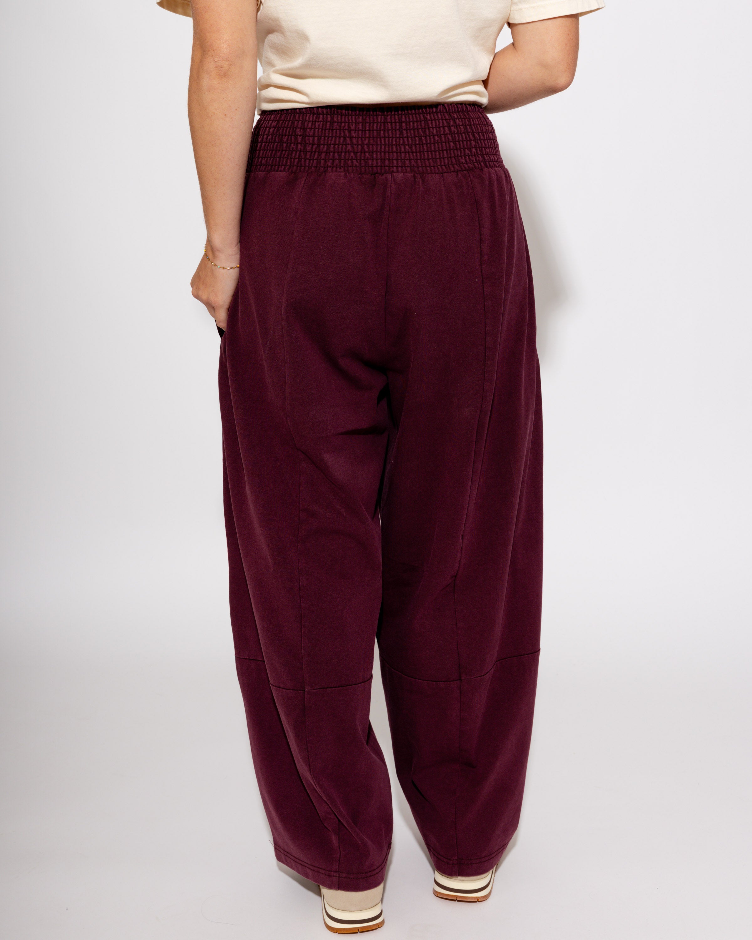 Mineral Washed Wide Leg Pants in Red Bean