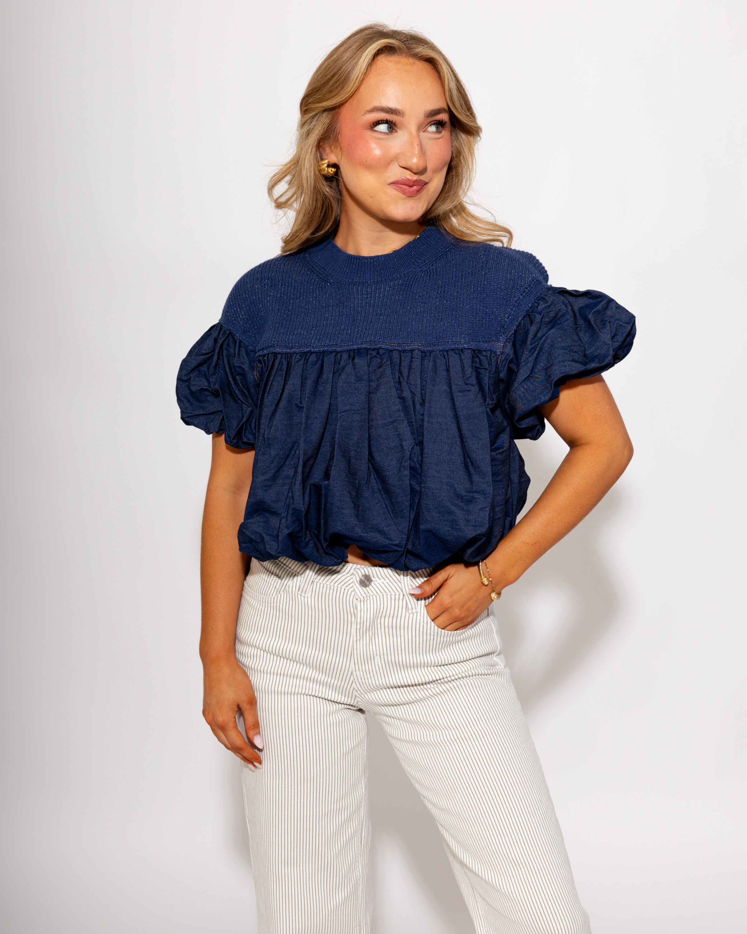Yoke Bubble Sleeve Top