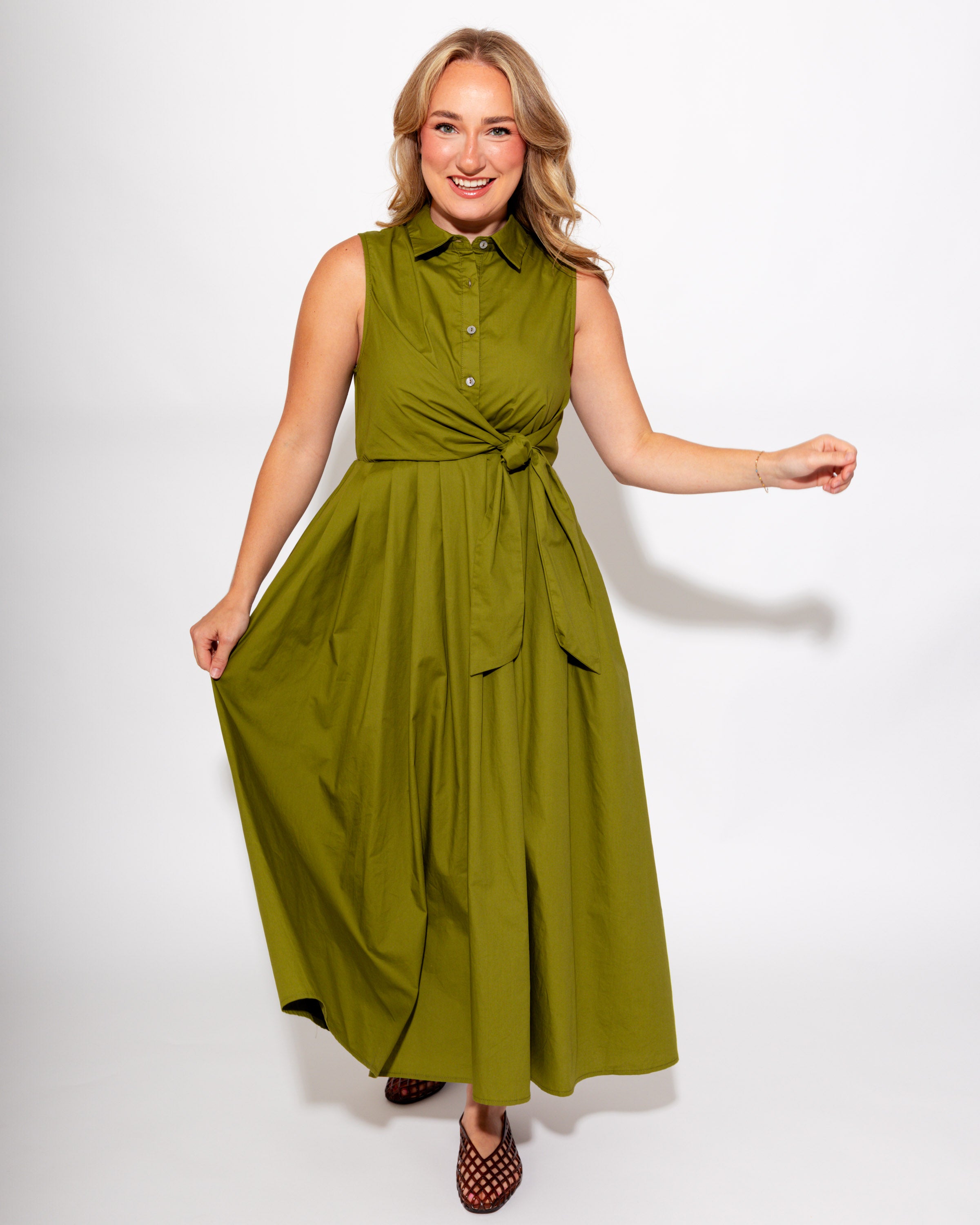 Classic Tie Waist Midi Dress